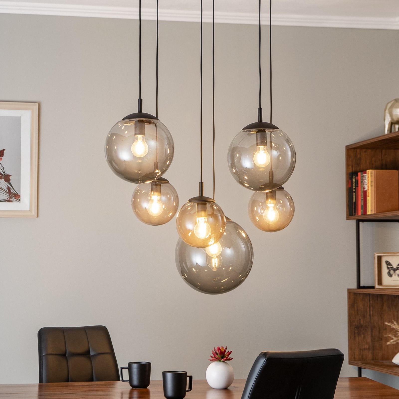 TK Lighting Lampă suspendată Esme sticlă grafit-transparent 6 lumini - Camera de zi / sufragerie - modern - gri grafit-transparent negru
