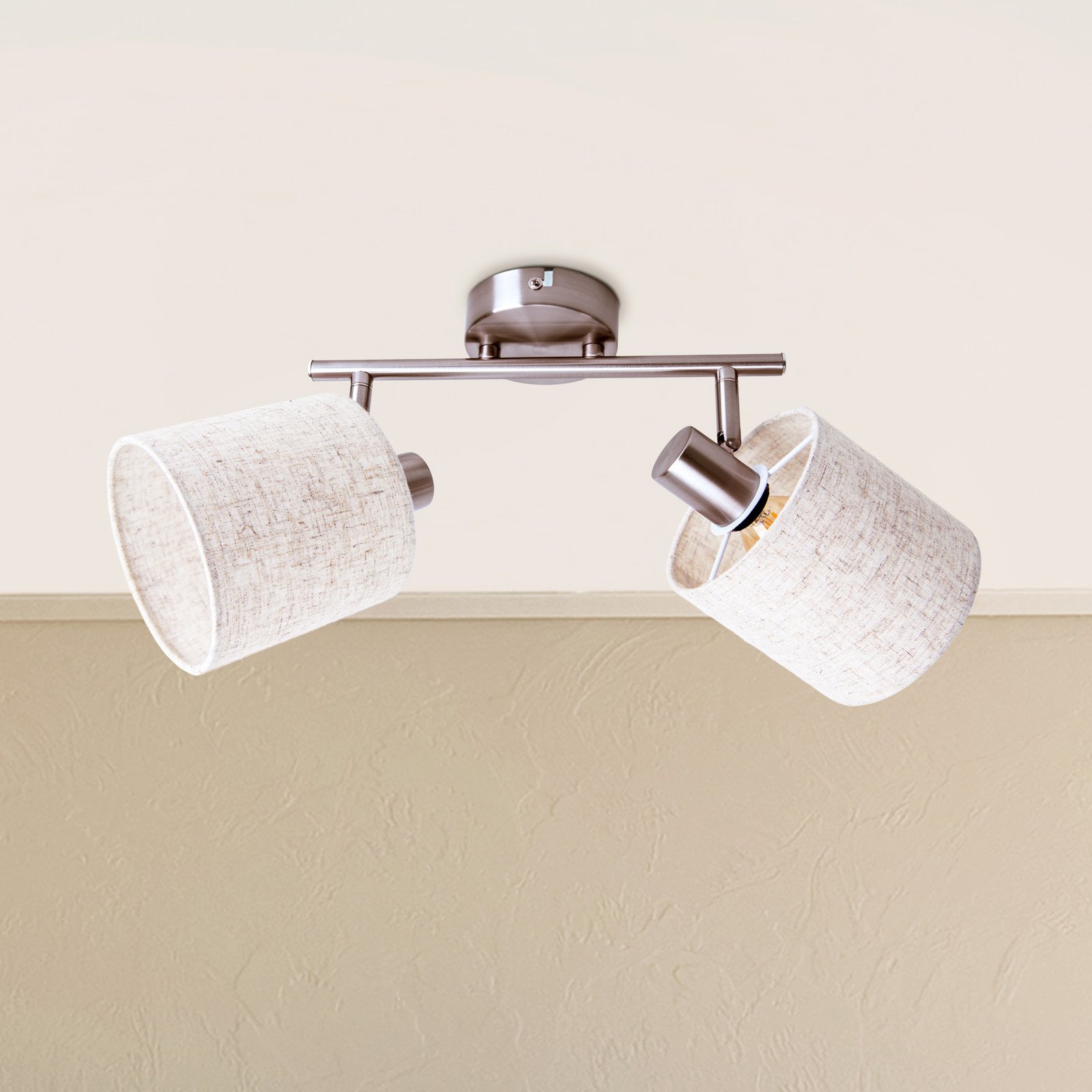 Maron ceiling light, two-bulb, fabric, natural