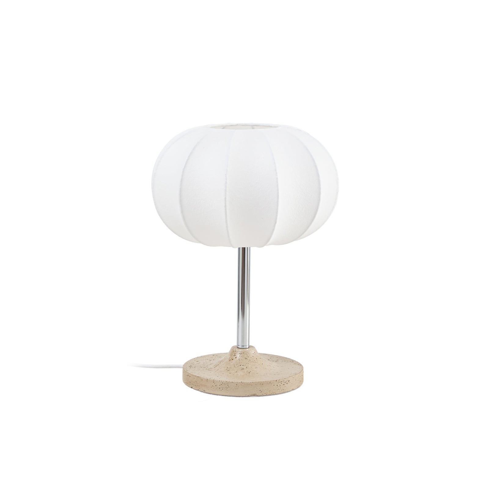 Lampe à poser Nola Elovie, naturel/chrome, tissu/travertin, 35 cm