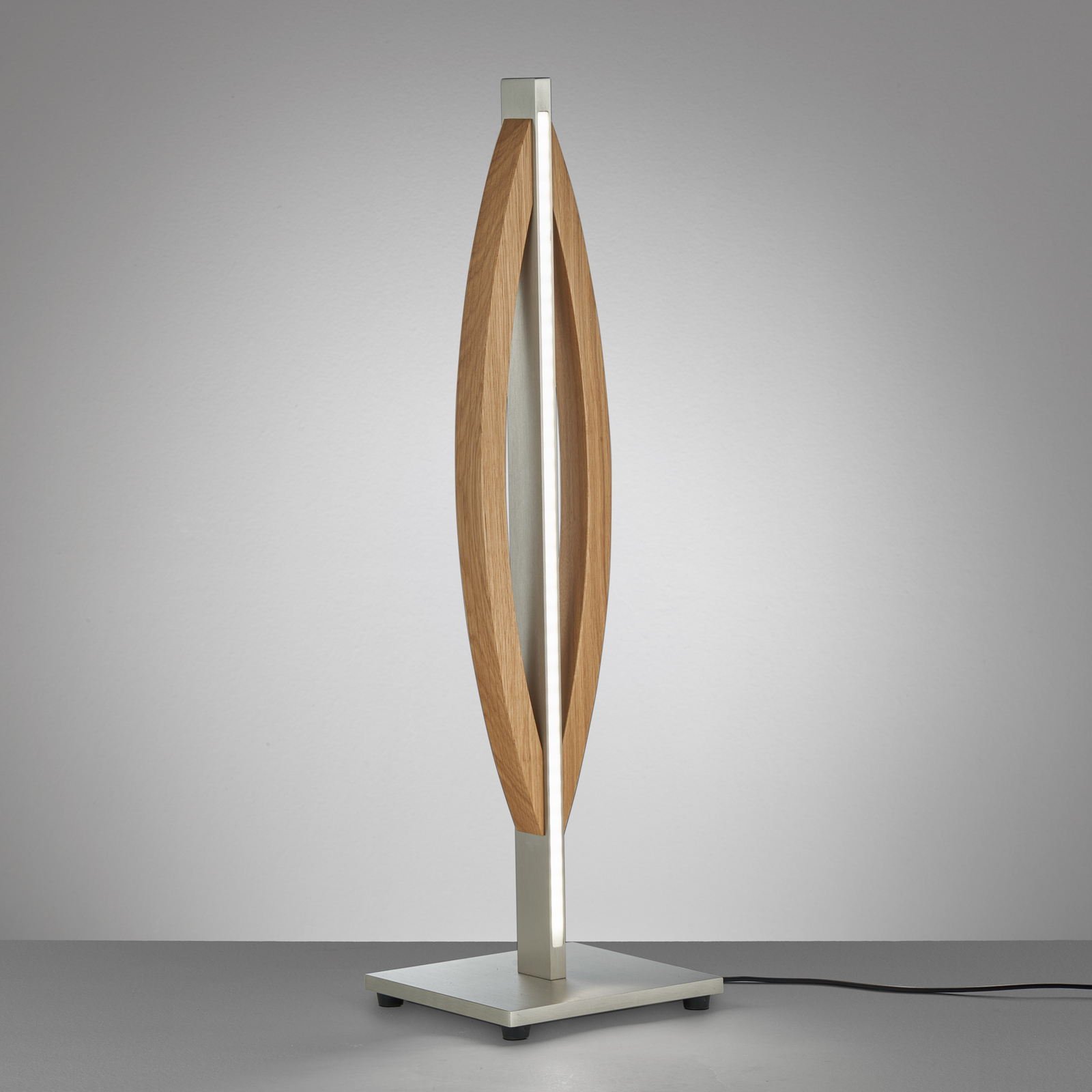 Quitani Lámpara de mesa LED Kiera, roble/níquel mate