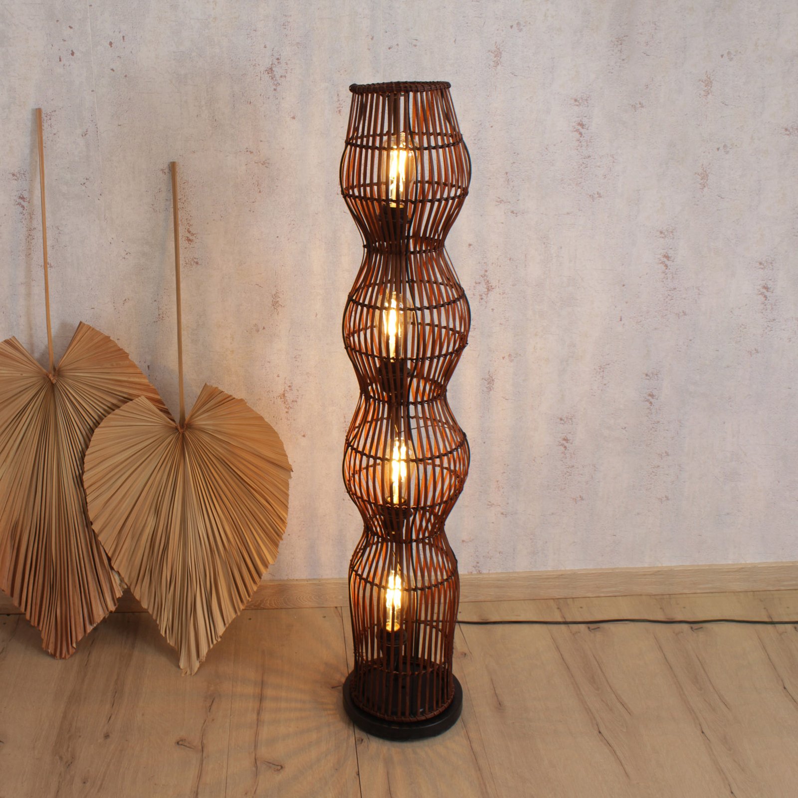 Bambusowa lampa stojąca, brązowa