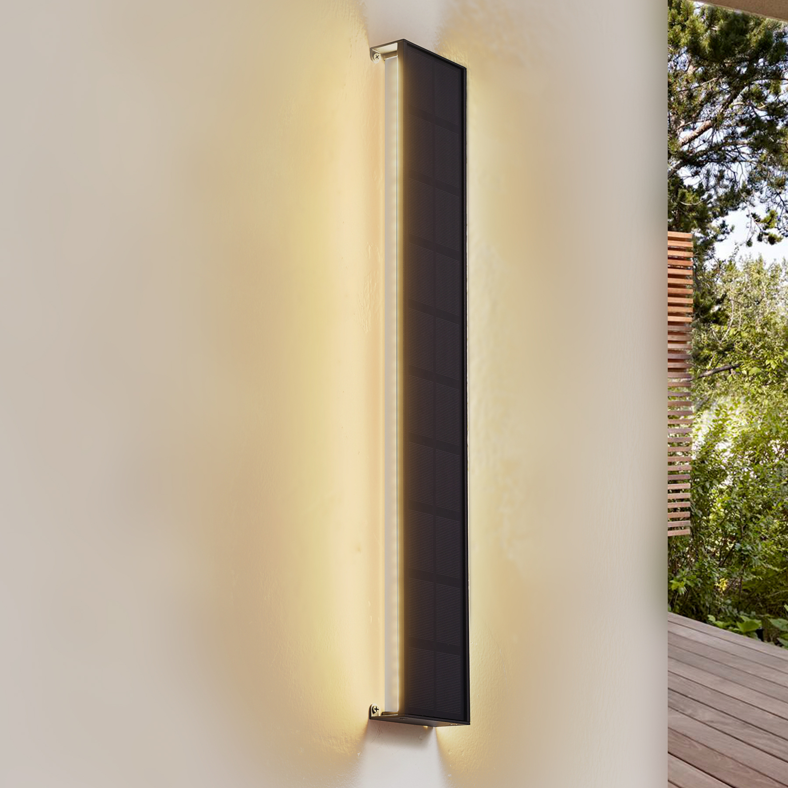 Lindby LED solar wall light Laarni, dimmable, IP54, black