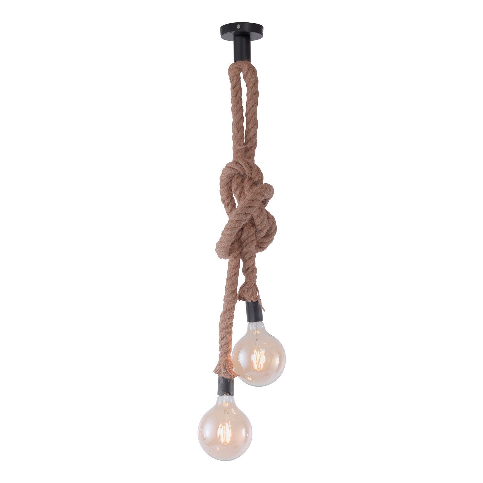 Rope pendant light with rope, two-bulb