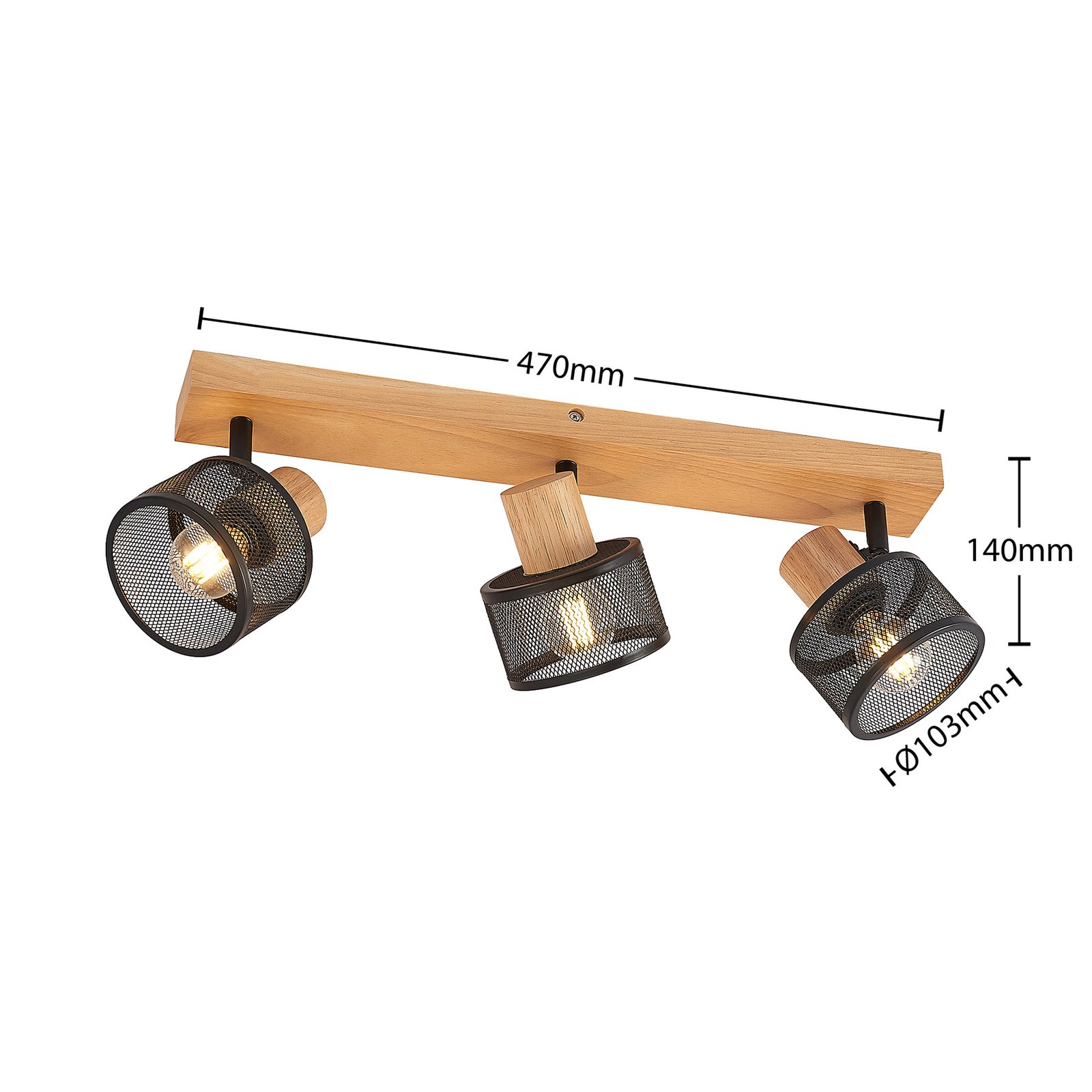 Evinora 3 Deckenleuchte Black/Wood - Lindby