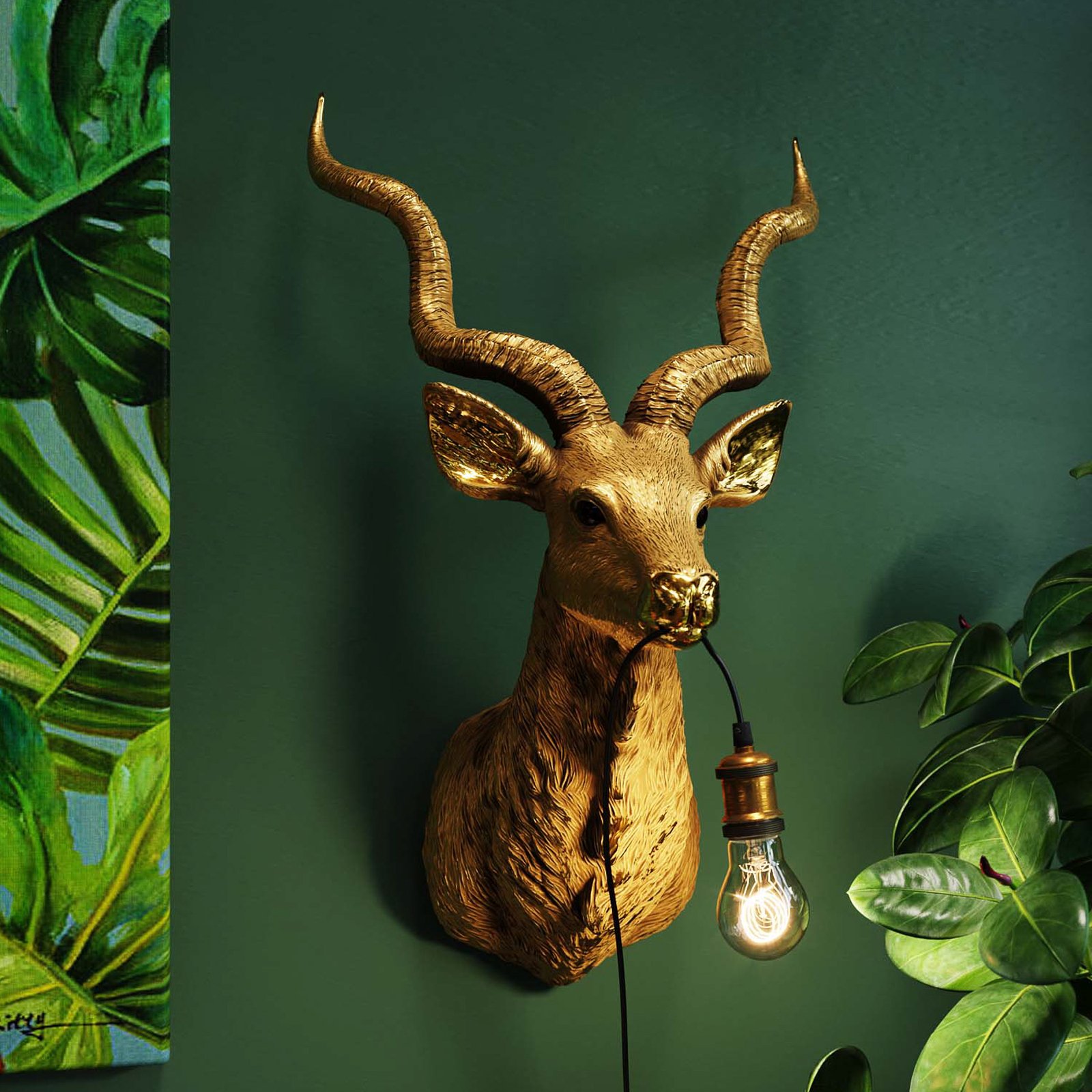 KARE Animal Goat wandlamp met stekker, goud