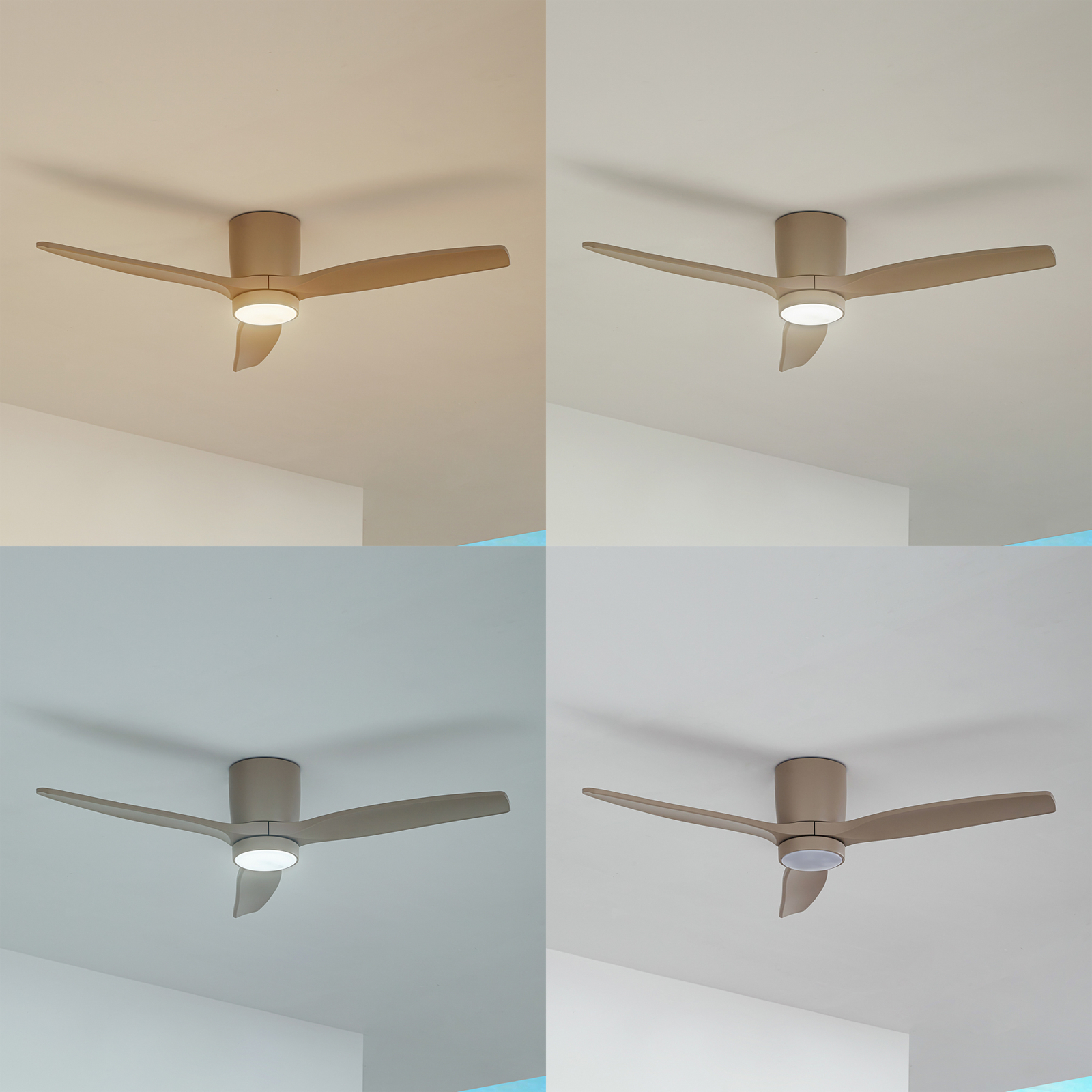 Lucande LED-takfläkt Sorin, beige, DC, tyst