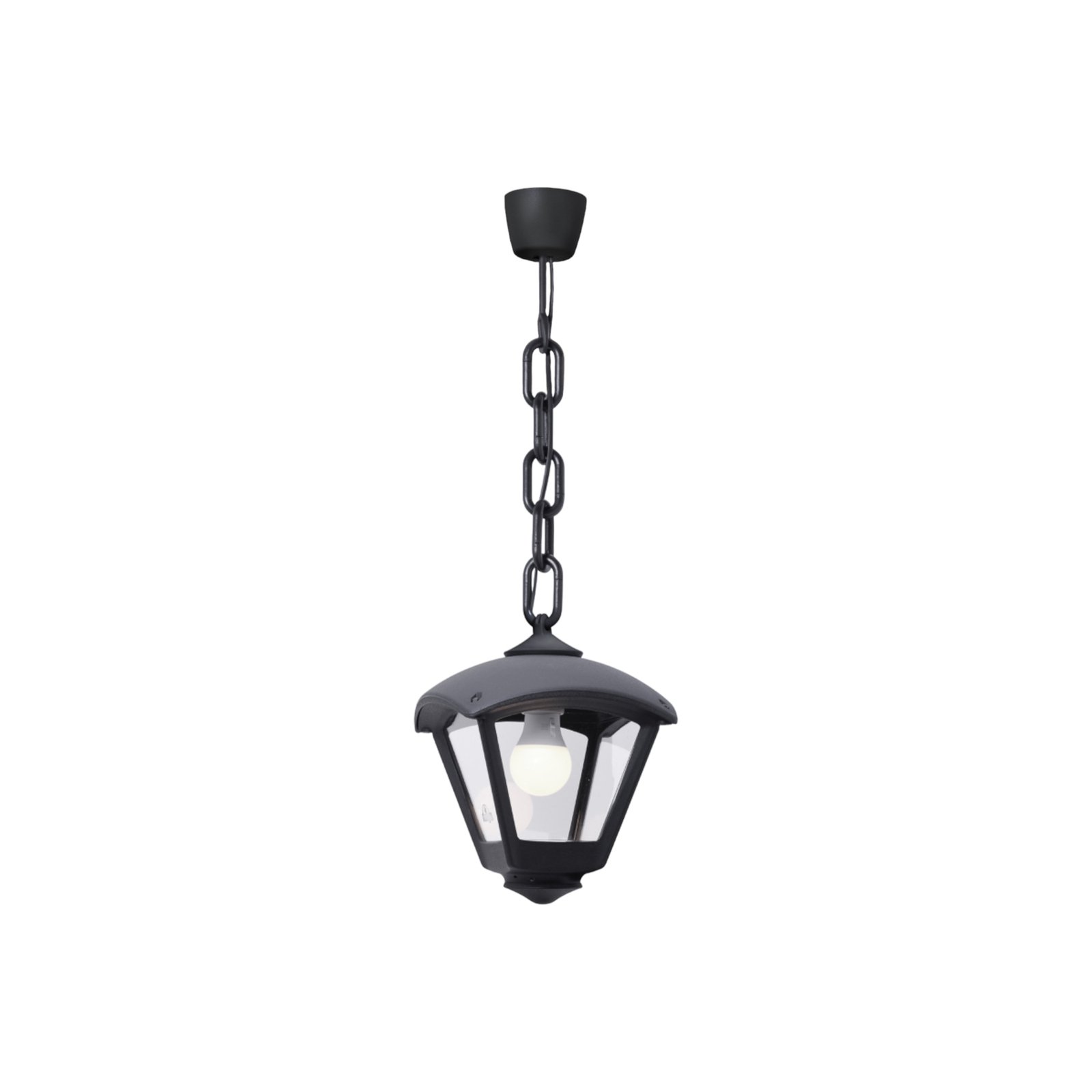 Zunanja viseča svetilka Sicar/Dario črna, prozoren pokrov, E27 CCT