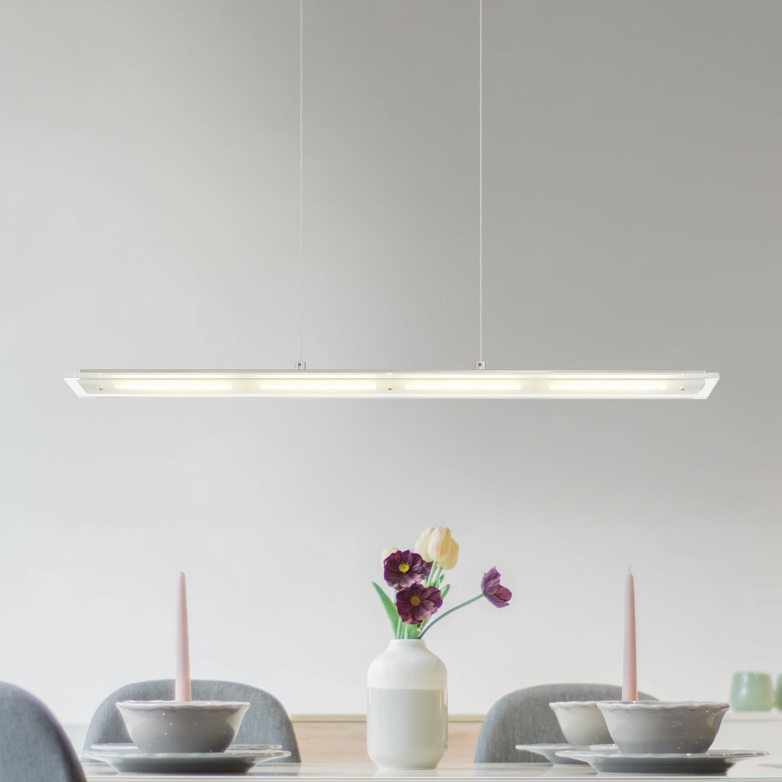 LED-hengelampe Novak, klar/nikkel, 88 cm, CCT, dimbar