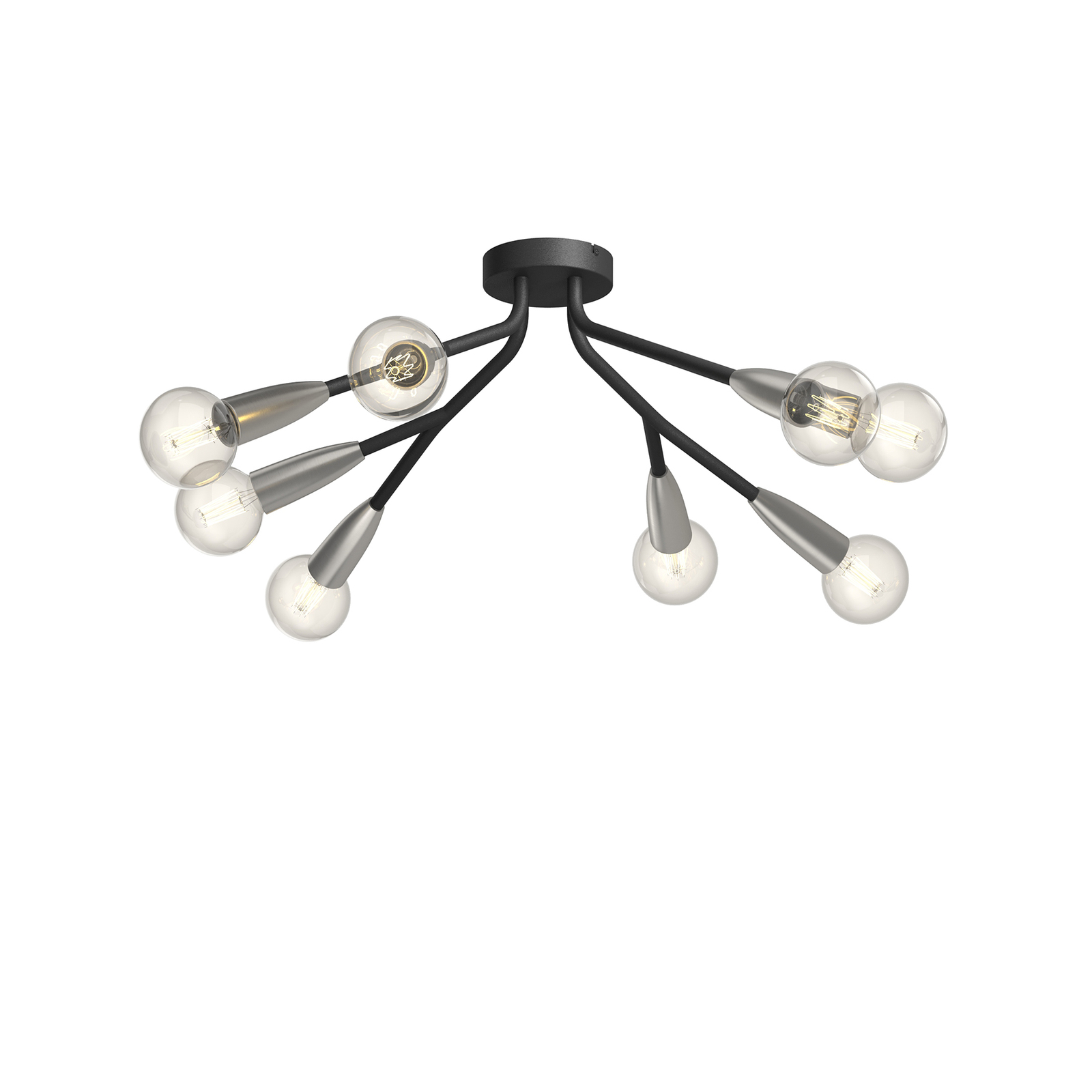 Lucande Carlea taklampe, 8 lyskilder, svart nikkel