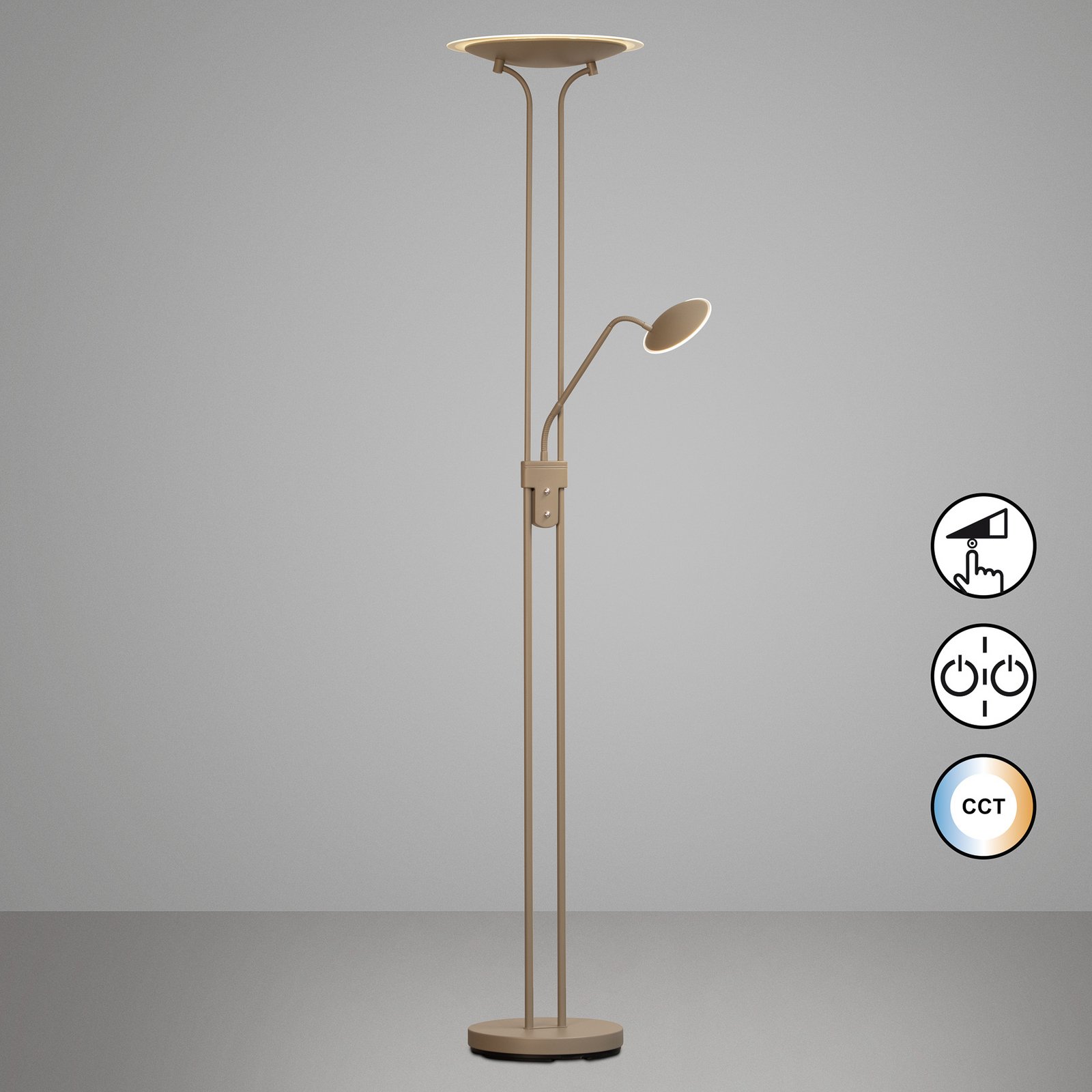 Candeeiro de pé LED Tallri, greige Altura 180 cm 2 lâmpadas CCT Touchdim