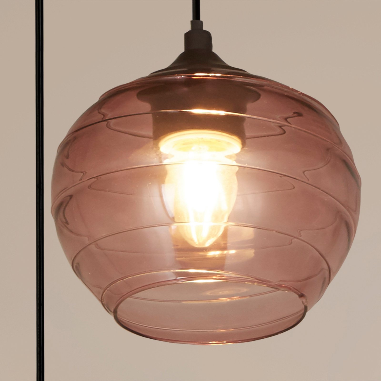 Hanglamp Ojay, pruim/zwart, glas, 3-lamps, E27