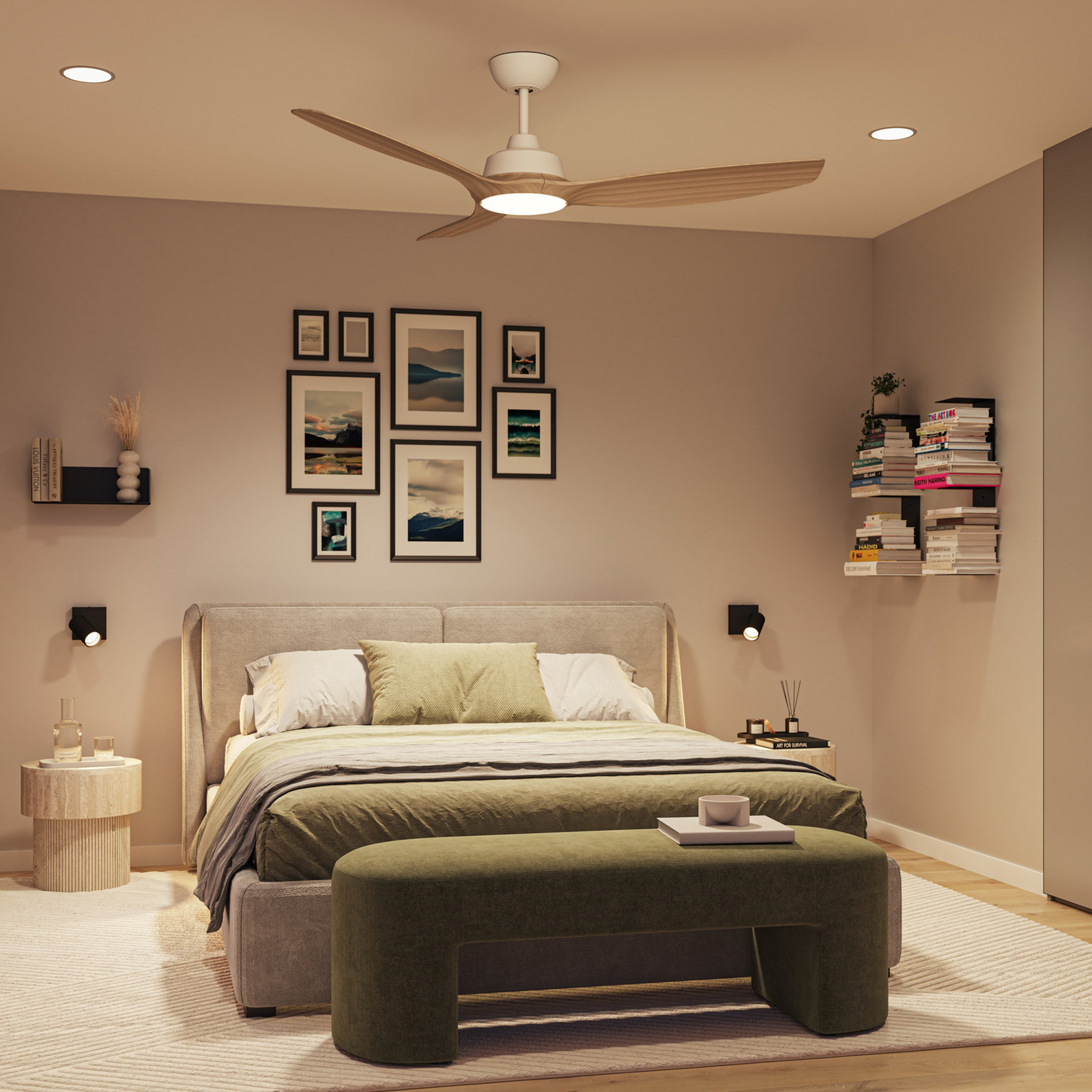 Philips LED-vifte Olas, Ø 132 cm, brun/hvit, stillegående
