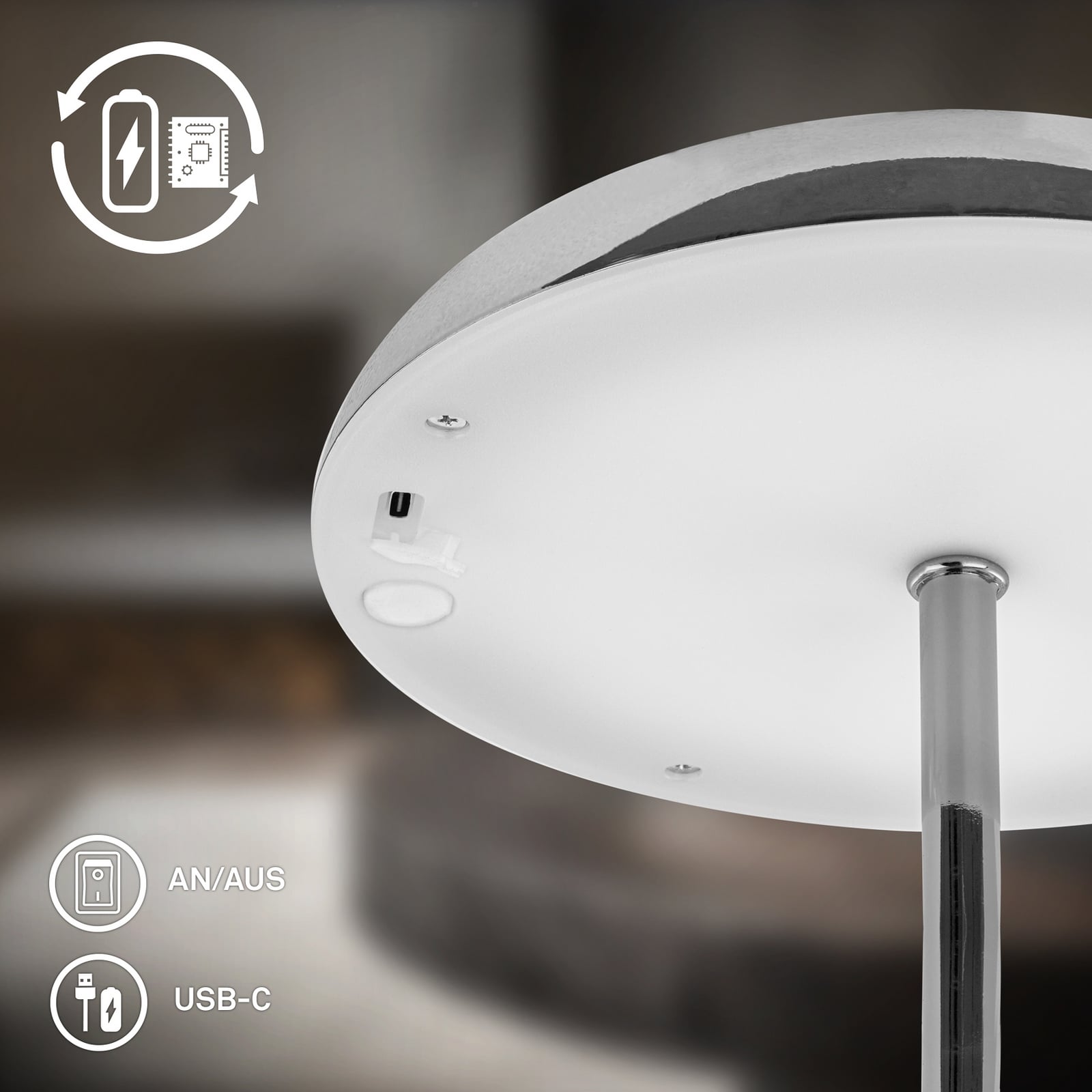 LED акумулаторна настолна лампа Brilo unplugged Caxa 30 cm, хром