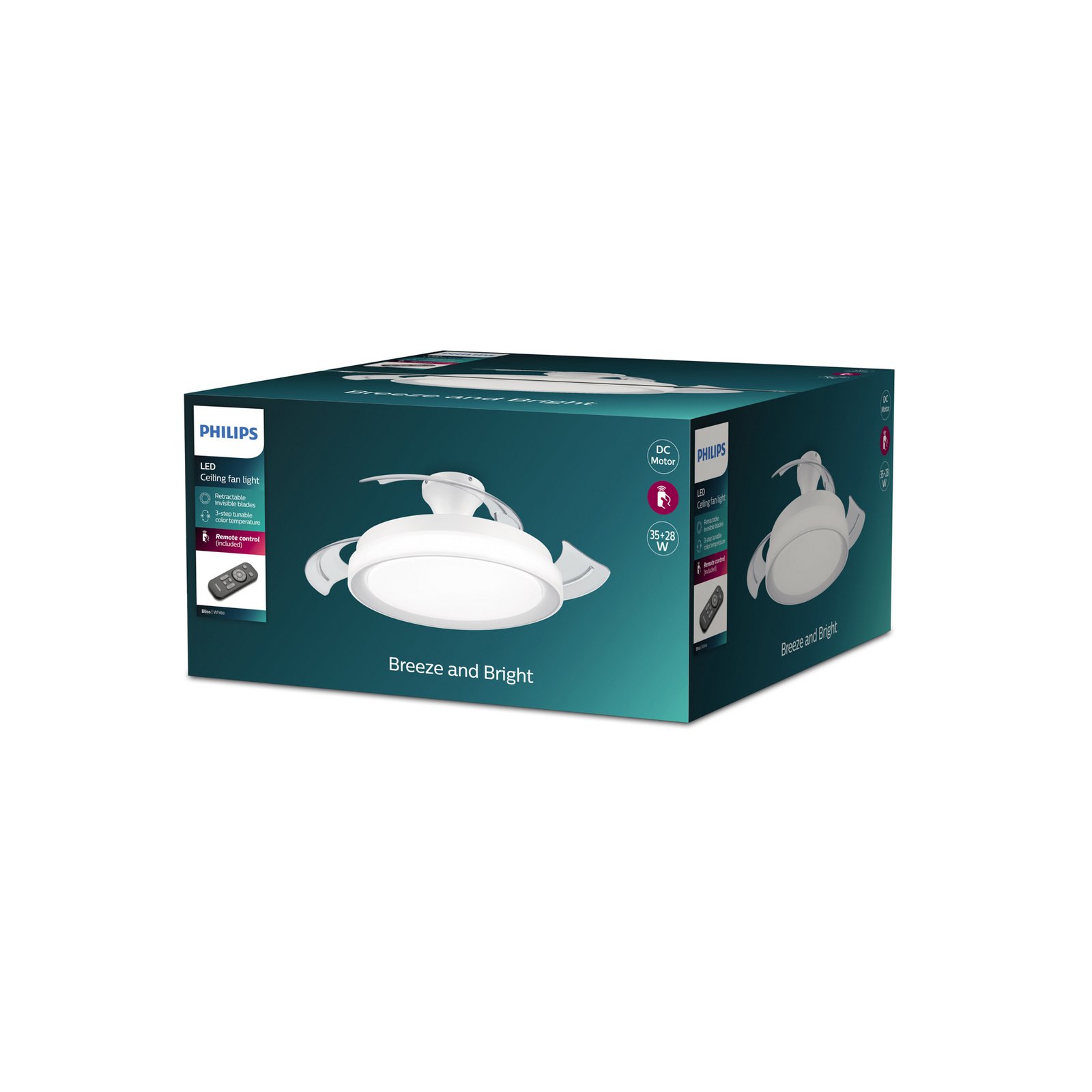 Ventilatore da soffitto LED Philips Bliss, bianco/bianco, silenzioso, CCT