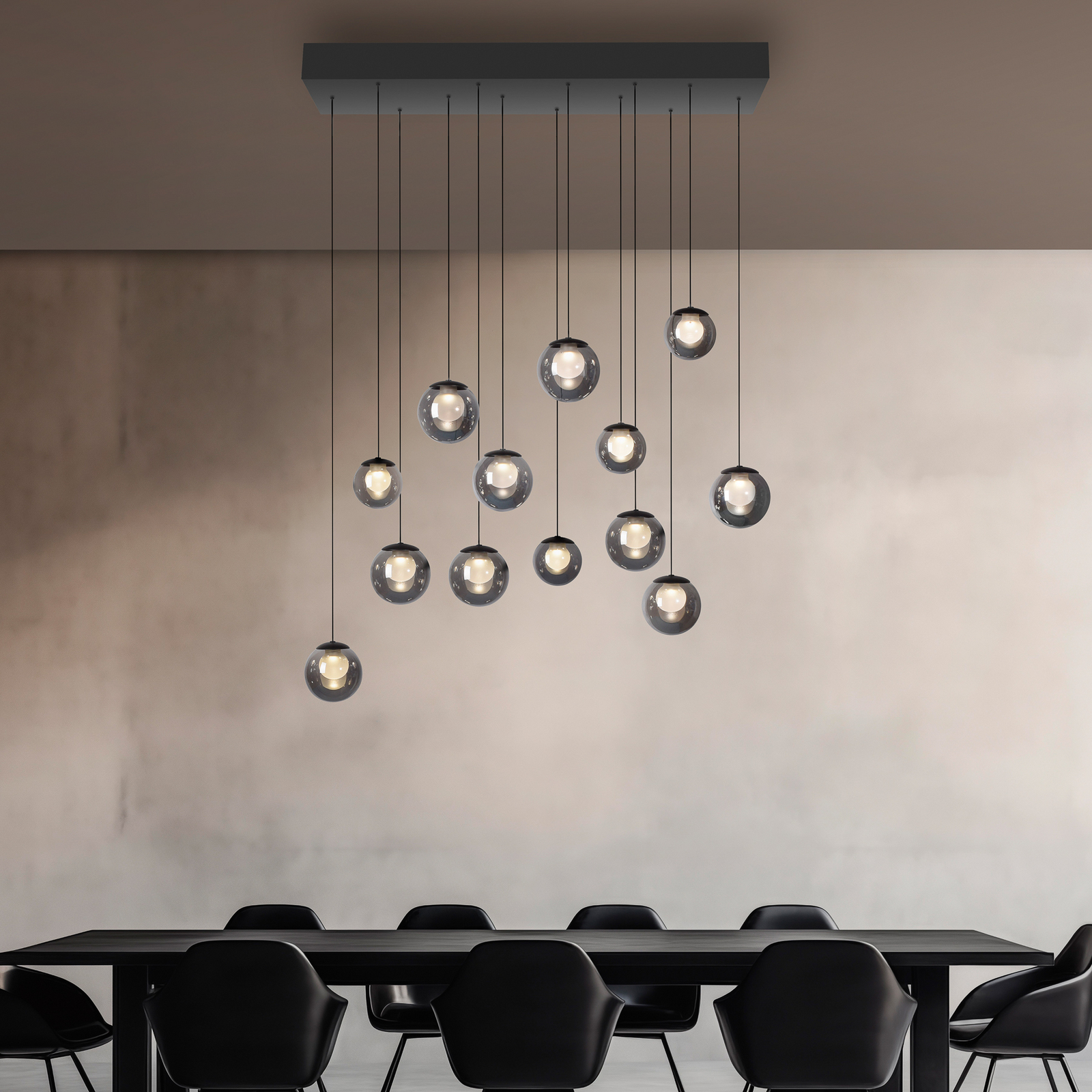 PURE LED-Hängelampe Popup, grau/rauchgrau, 100 cm, 13-fl.
