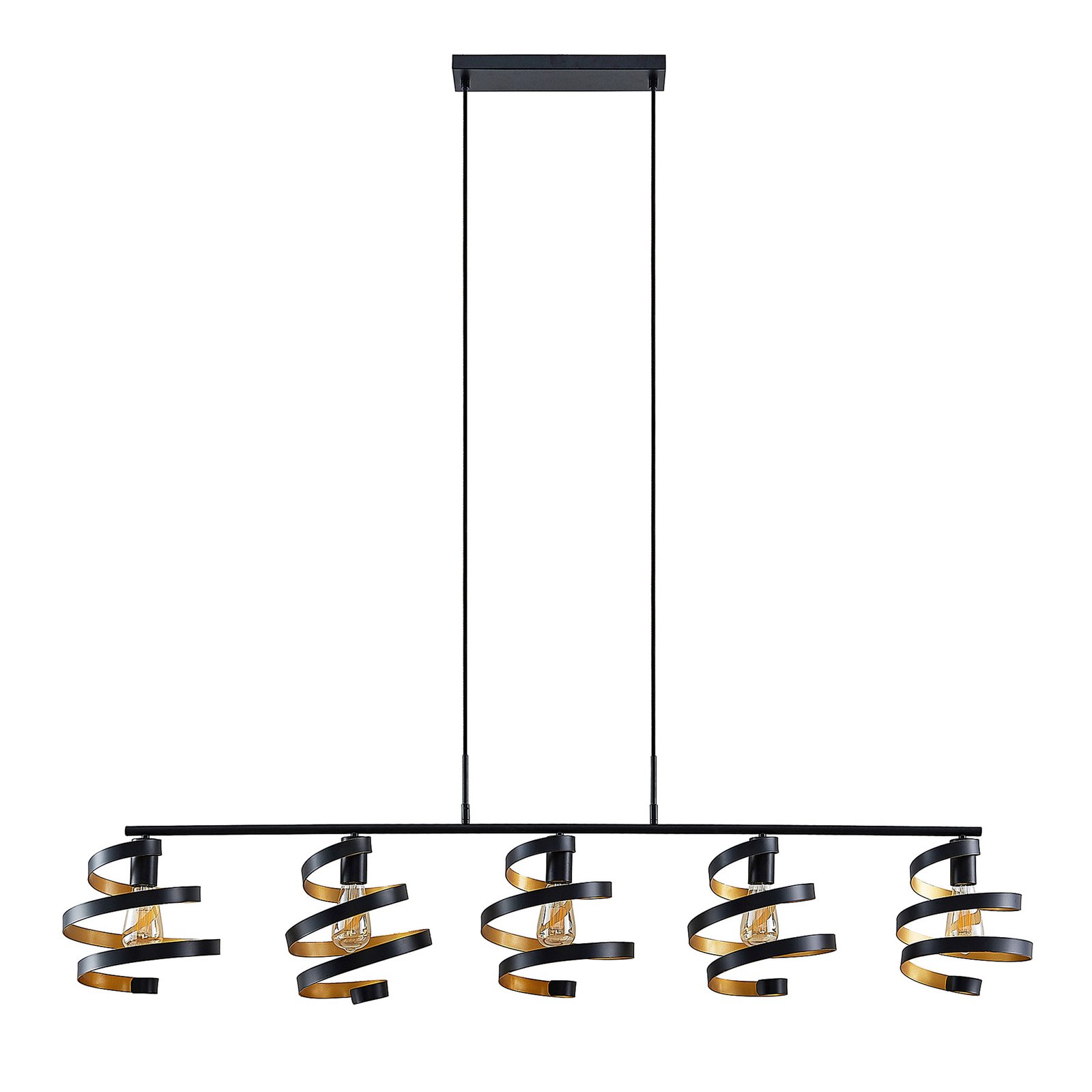 Lindby Colten suspension, à 3 lampes, noire, dorée