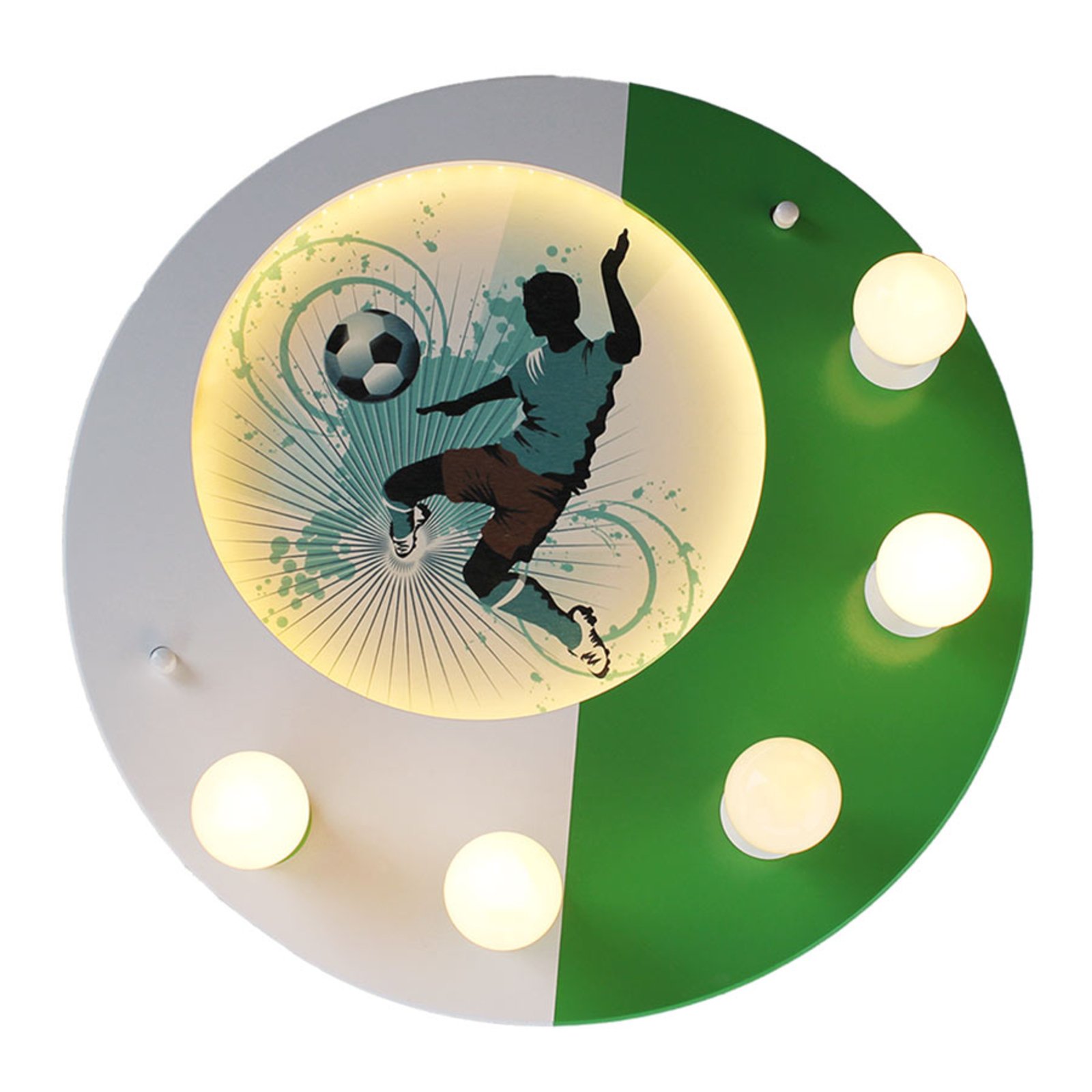 Elobra Soccer loftlampe, 5 lyskilder, grøn-hvid - med lysdæmper lampe børneværelse - hvid - træ