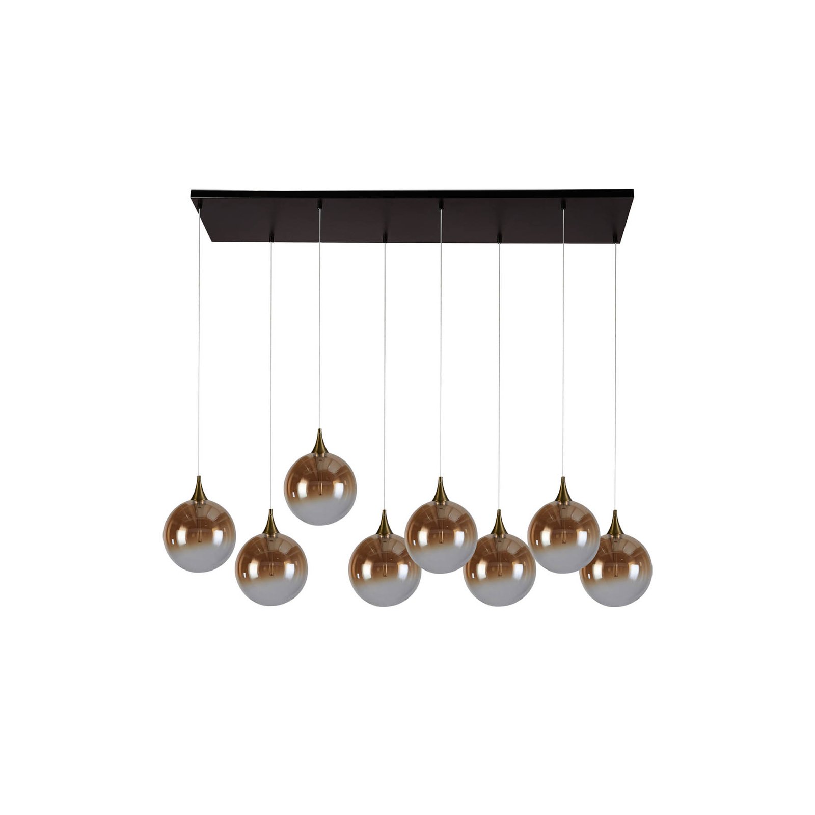 Candeeiro suspenso LED Alchemy, 8 luzes, preto, âmbar, vidro