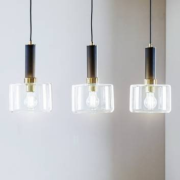 Viva hanging light, clear/black/brass, 3-bulb