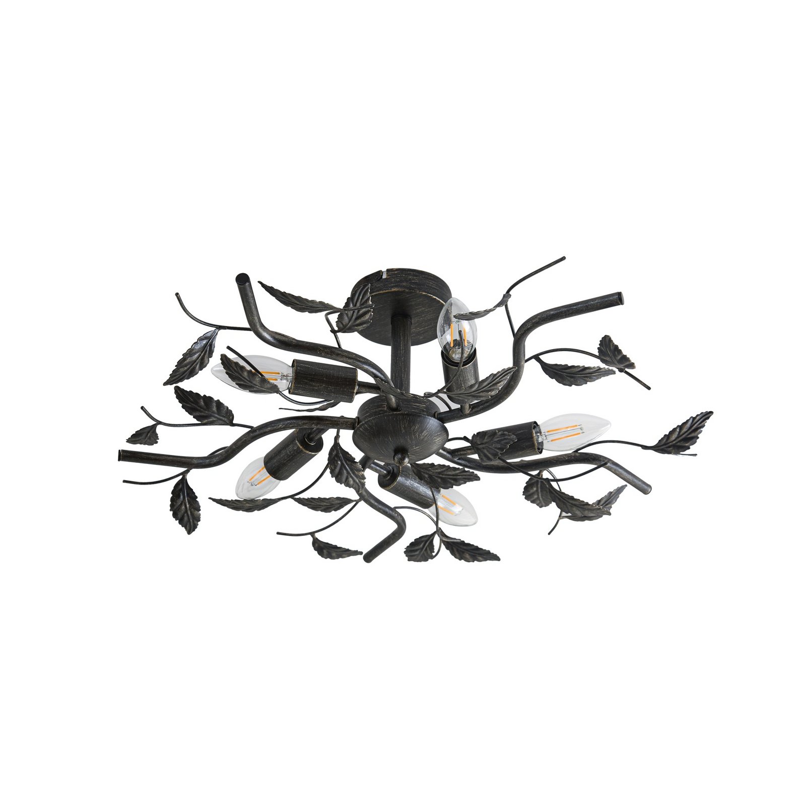 Lindby taklampa Yos, 5 lampor, 58 cm, svart-guld, E14