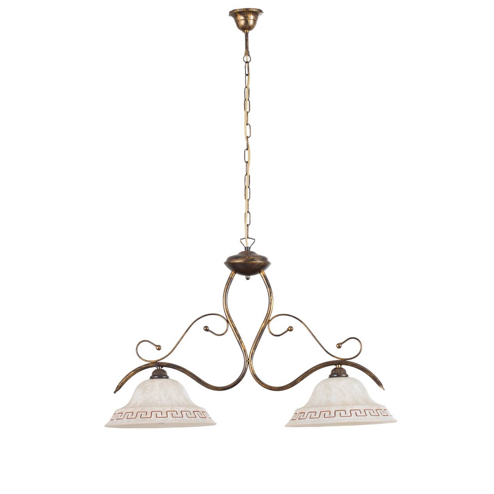 Hängelampe BILIARDO GIORGIO, creme/bronze, Glas/Eisen 2-flg.