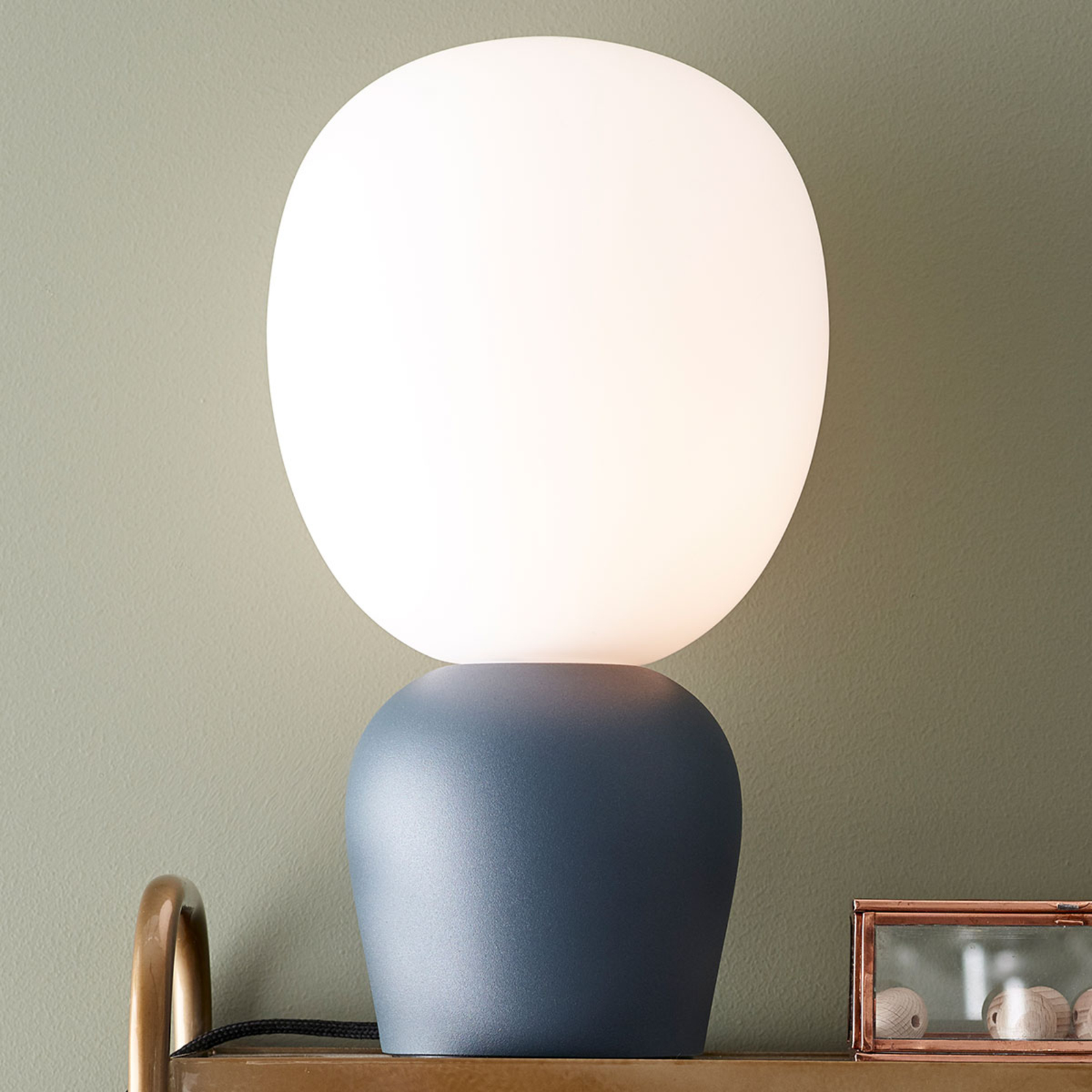 BELID Buddy table lamp, azurite blue, for Living / Dining Room, metal, glass, G9, 5 W, energy efficiency: A++, H: 35.5 cm