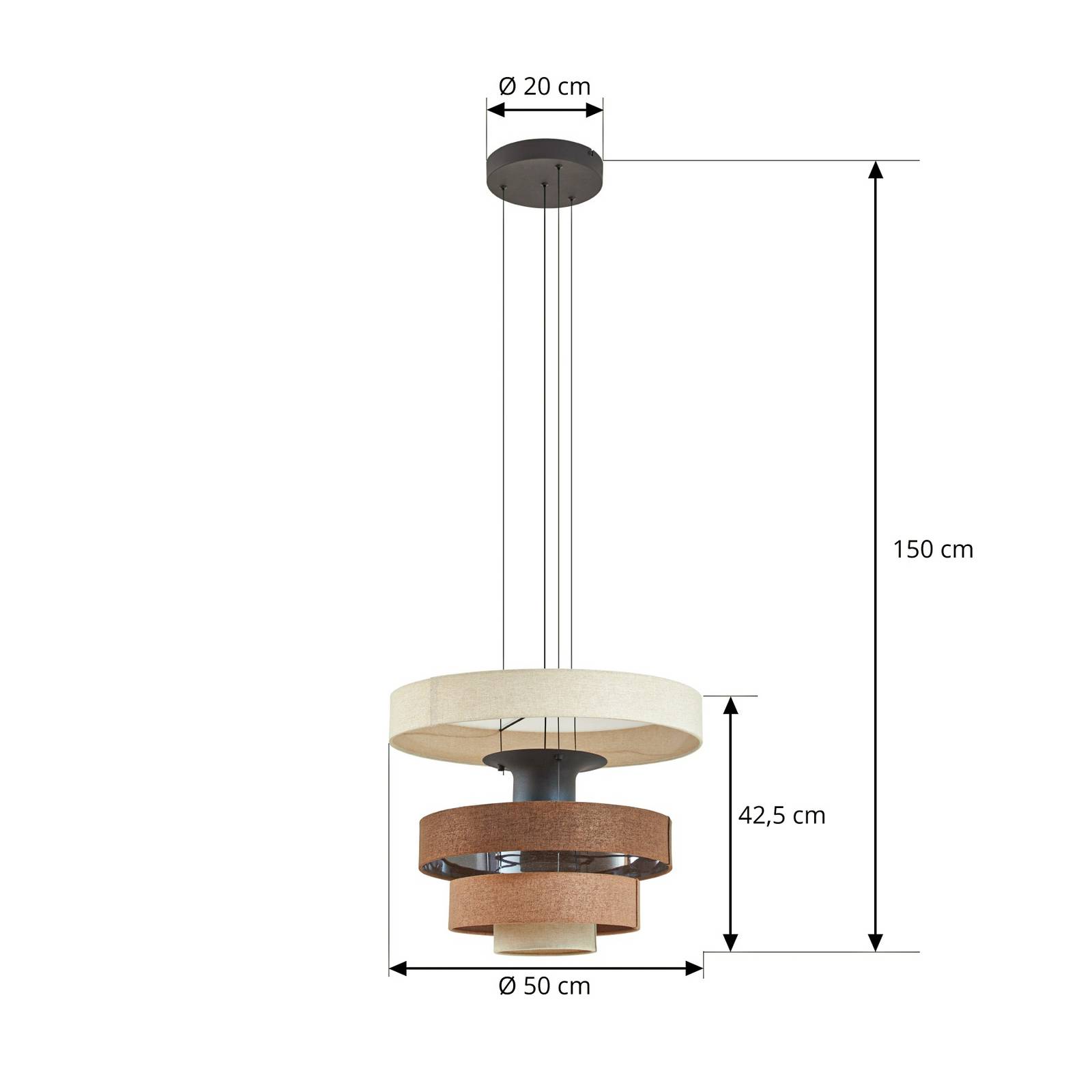 Żyrandol LED Lucande Peldano, Ø50 cm brązowo-beżowy, step-dim