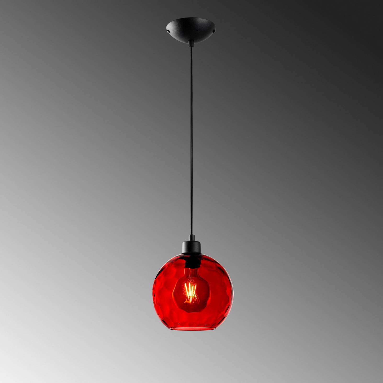 Lampa wisząca Benek, czerwona, szkło, Ø 20 cm, E27