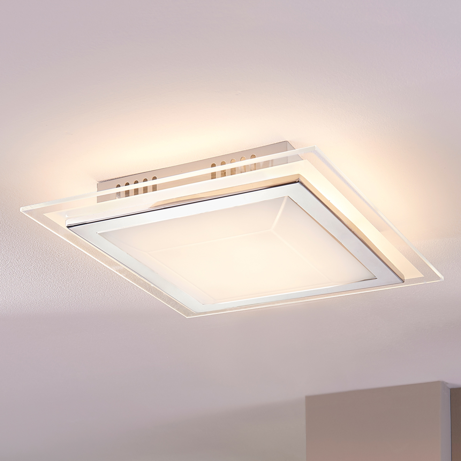Quadratische Glas-Deckenleuchte Alessio mit LED
