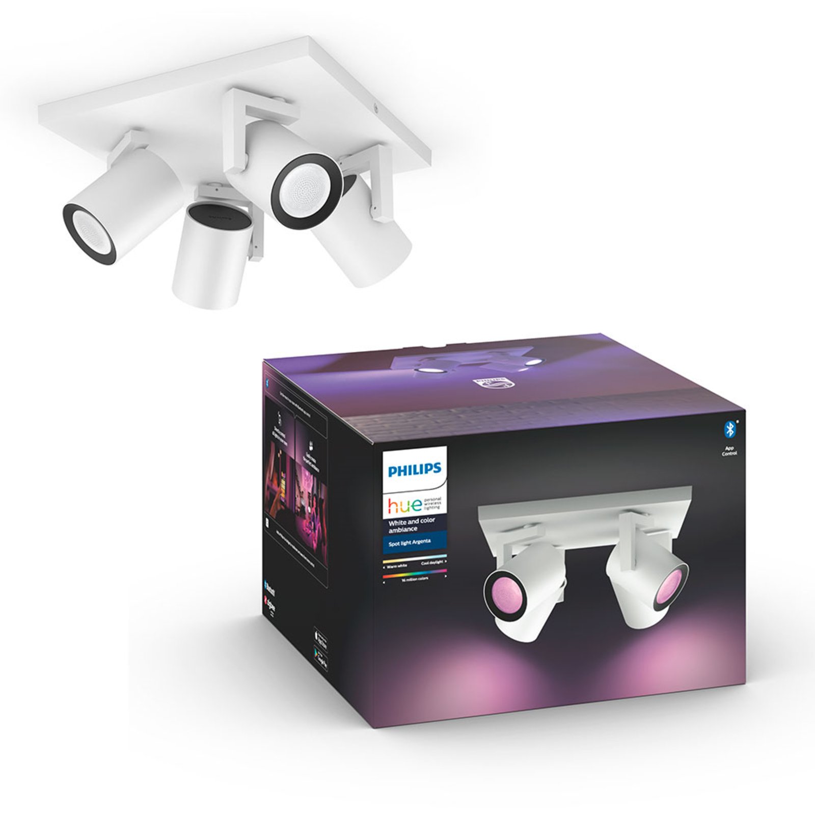 Argenta Spot White 4 pcs. Bluetooth White/Color Amb. - Philips Hue