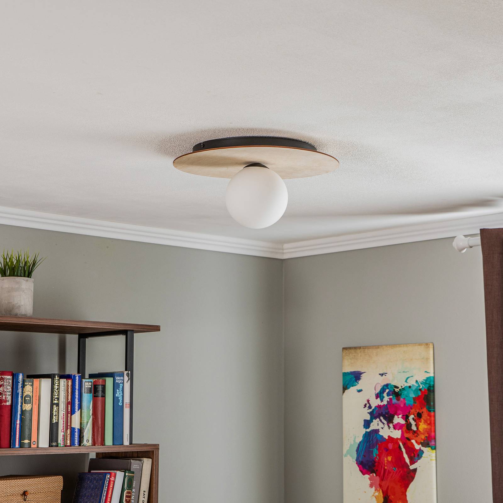 Lampa sufitowa Kenzo, okrągła, brązowo-biała, 1-punktowa