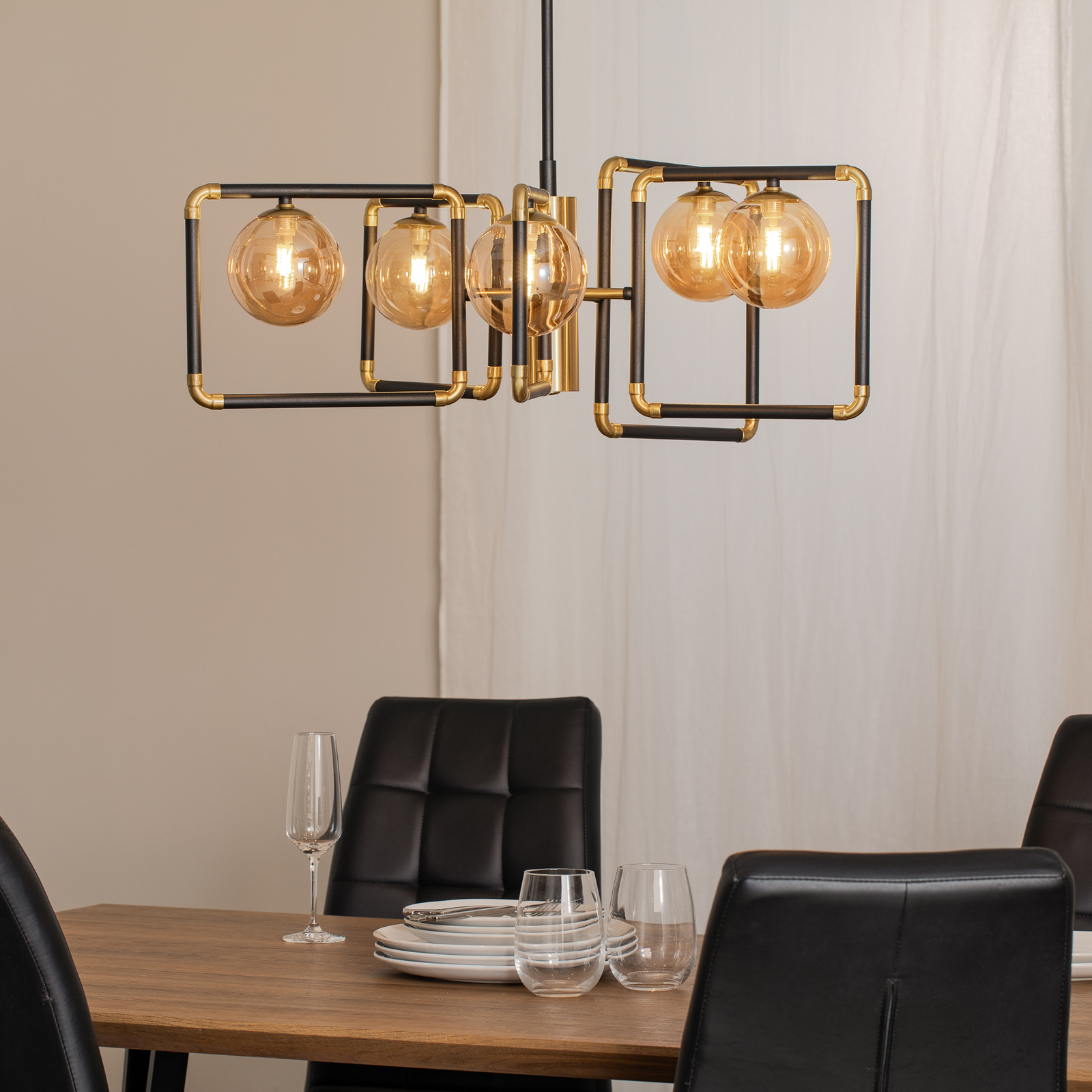 Hängeleuchte Ibra, schwarz, Glas, 5-flammig, G9
