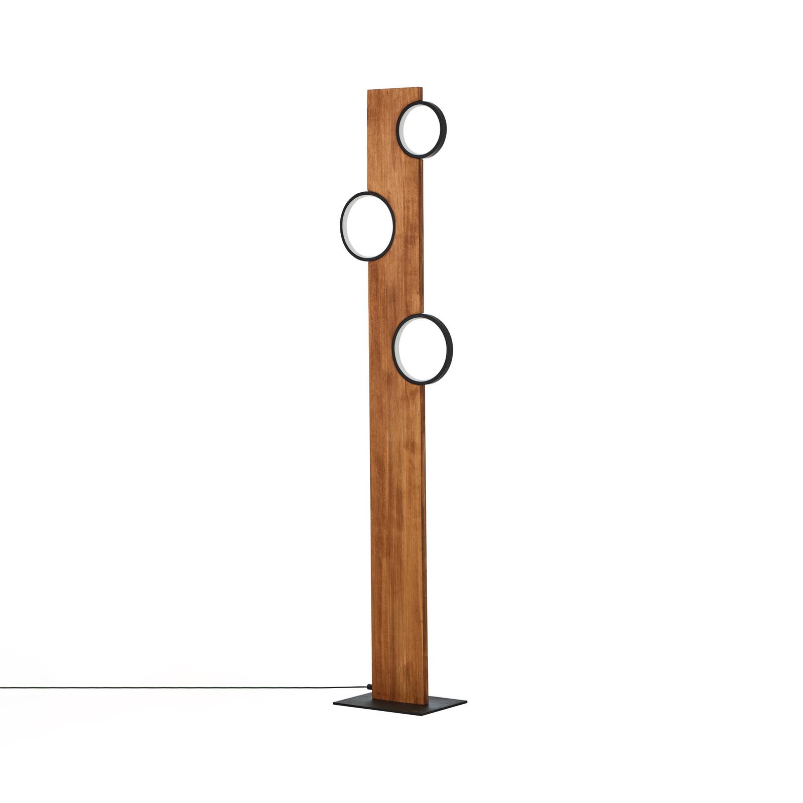 LED-Stehlampe Cheesy aus Holz, dreiflammig