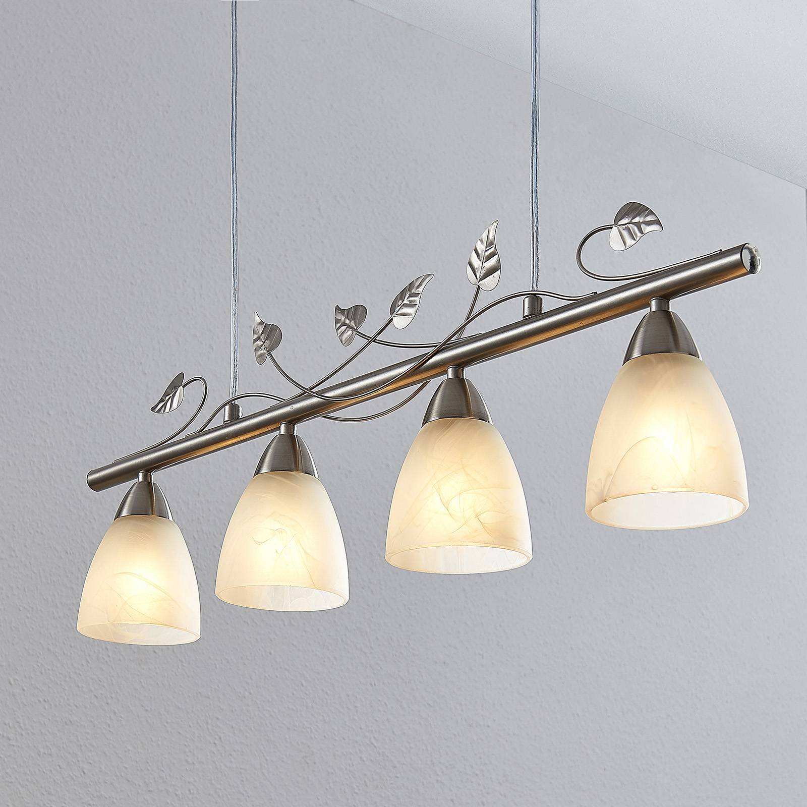 Lampa wisząca Lindby Yannie, 4-punktowa, 72 cm, nikiel/biały, szkło