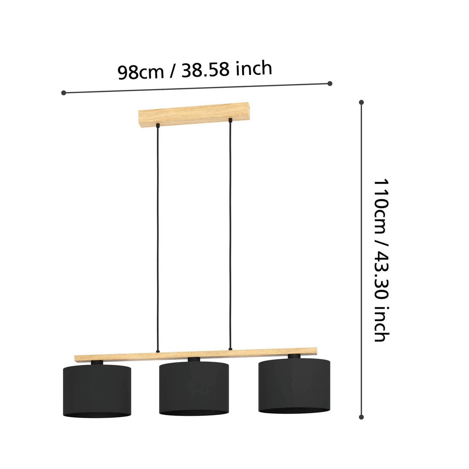 Lampa wisząca Castralvo, długość 97,5 cm, czarna, 3-punktowa, tkanina