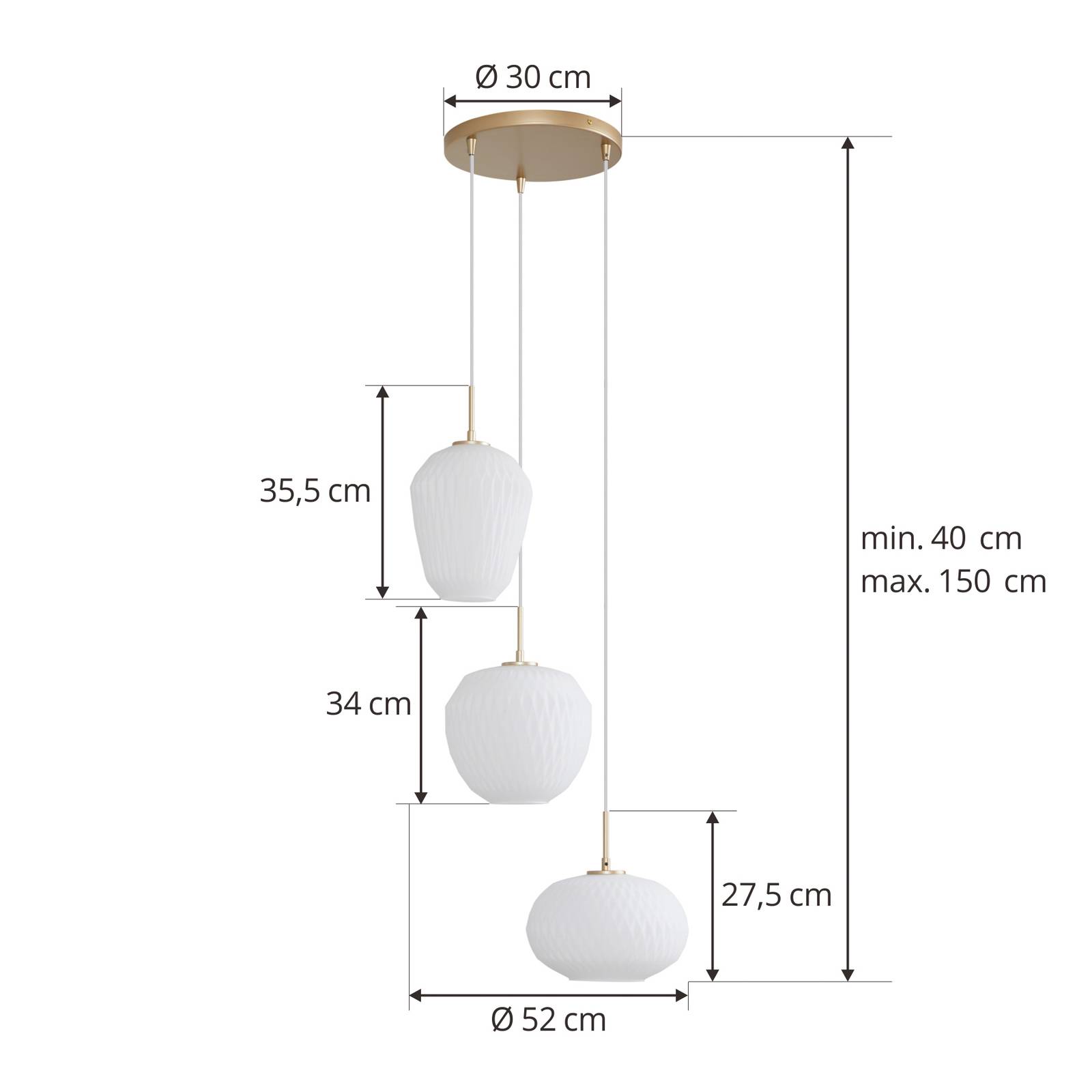 Lampa wisząca Lucande Quinara, 3-punktowa, opal, szkło, Ø 52 cm