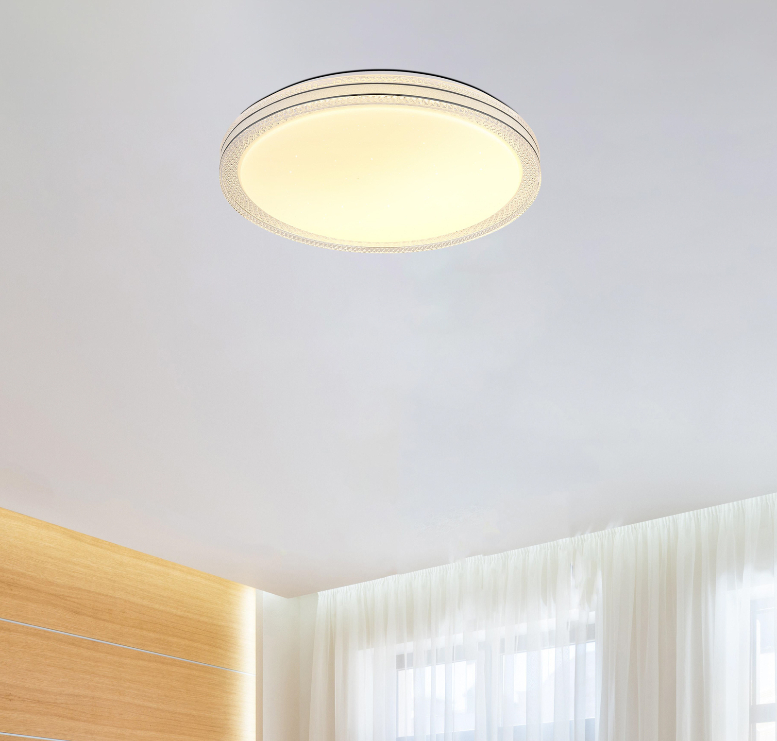 Stropní svítidlo Veleno LED, bílé, Ø 49 cm, třpytivý efekt