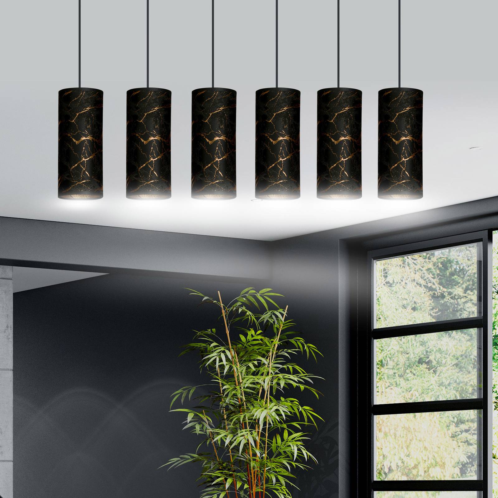 Emibig lighting joni függő lámpa 6izzós hosszú fekete márványozott