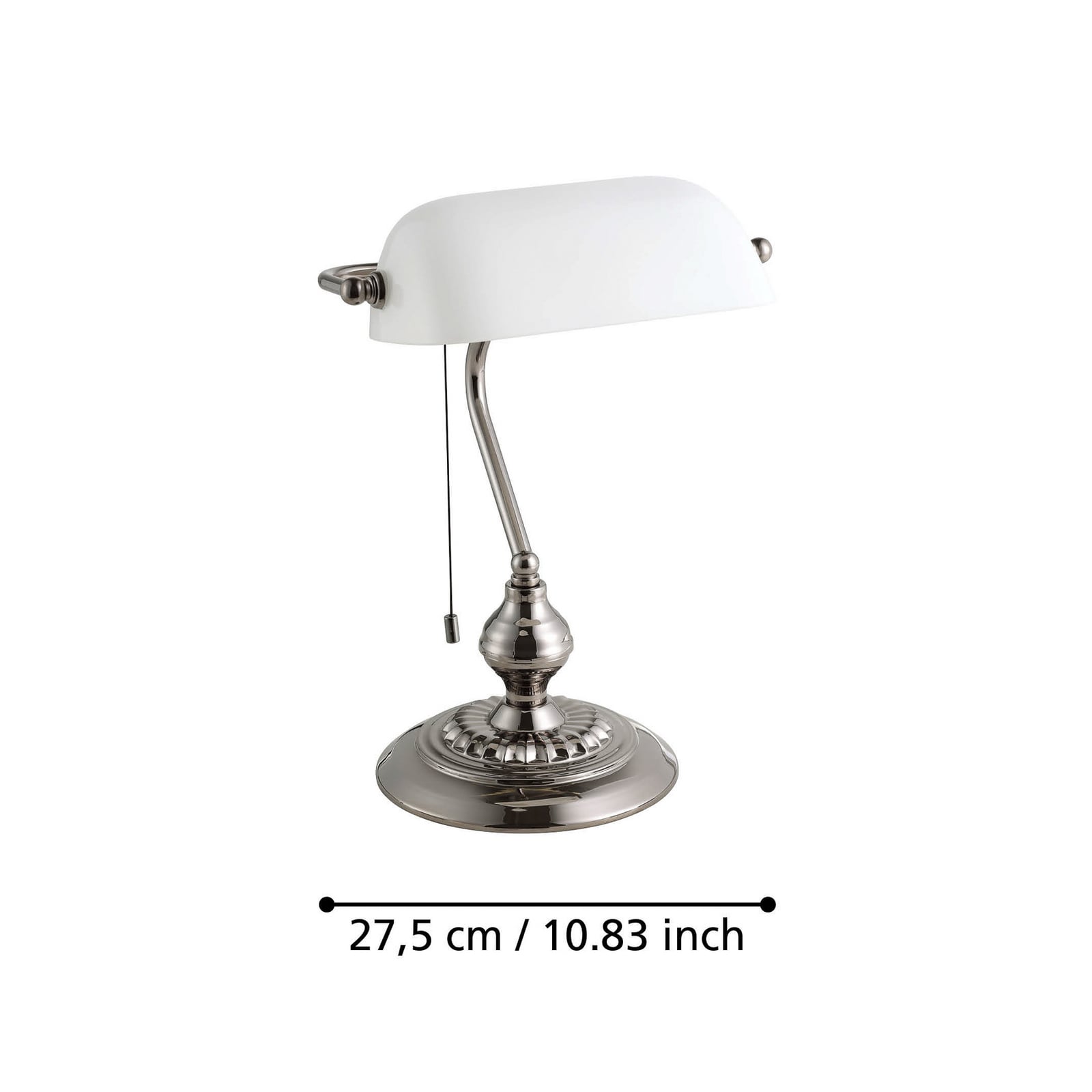 Lampe à poser BANKER, couleur nickel, hauteur 39 cm, métal/verre