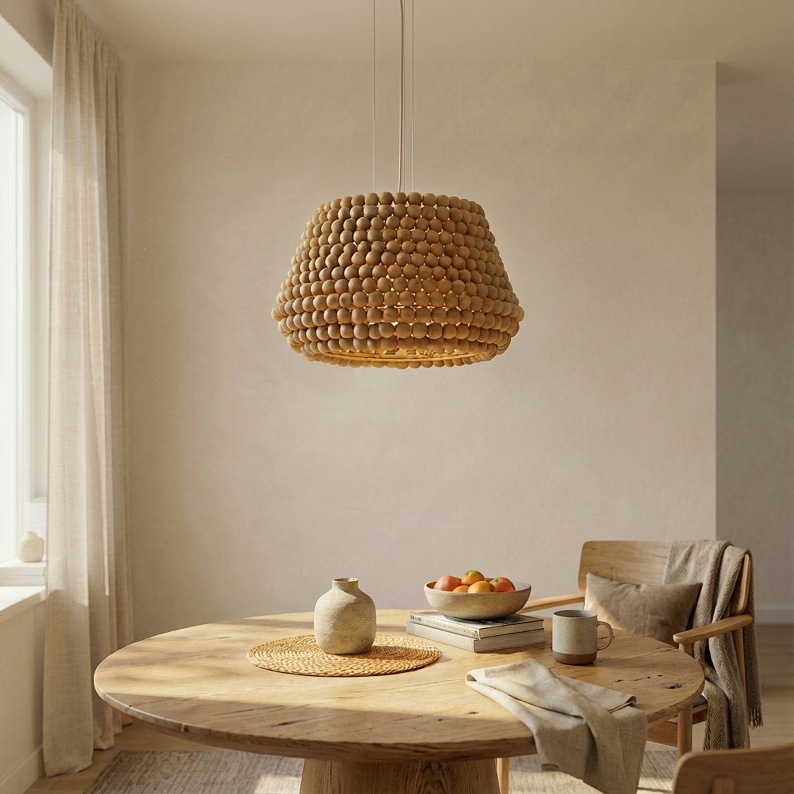 Lucande Hängeleuchte Melori, Holz, naturfarben, Ø 51 cm, E27 günstig online kaufen