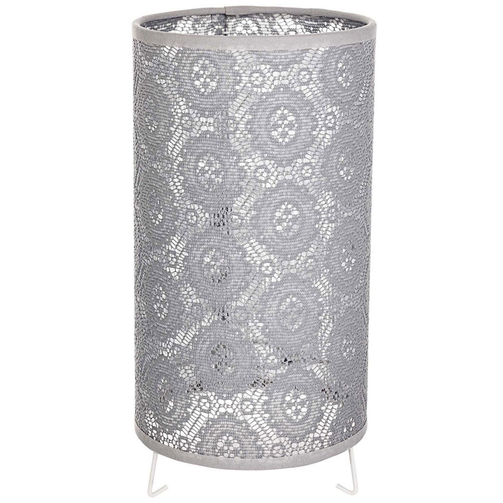 DUOLLA Bebo table lamp with a grey lace pattern, for Living / Dining Room, synthetic fibre fabric, metal, E14, 40 W, energy efficiency: A++, H: 23 cm
