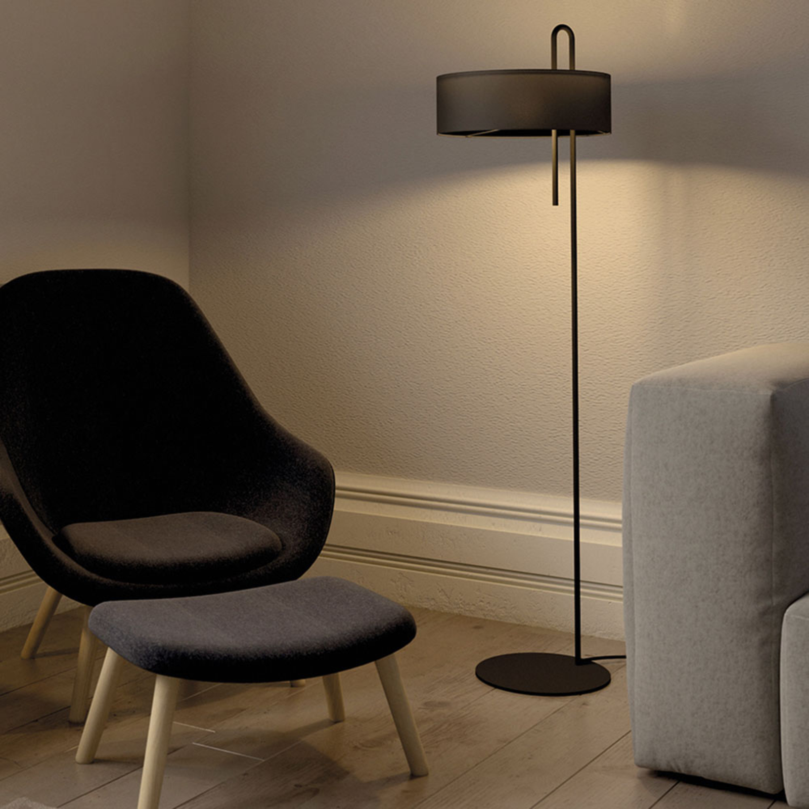 ACB ILUMINACIÓN Clip fabric floor lamp, black, height 150 cm, for Living / Dining Room, metal, cotton, E27, 20 W, energy efficiency: A++, H: 150 cm