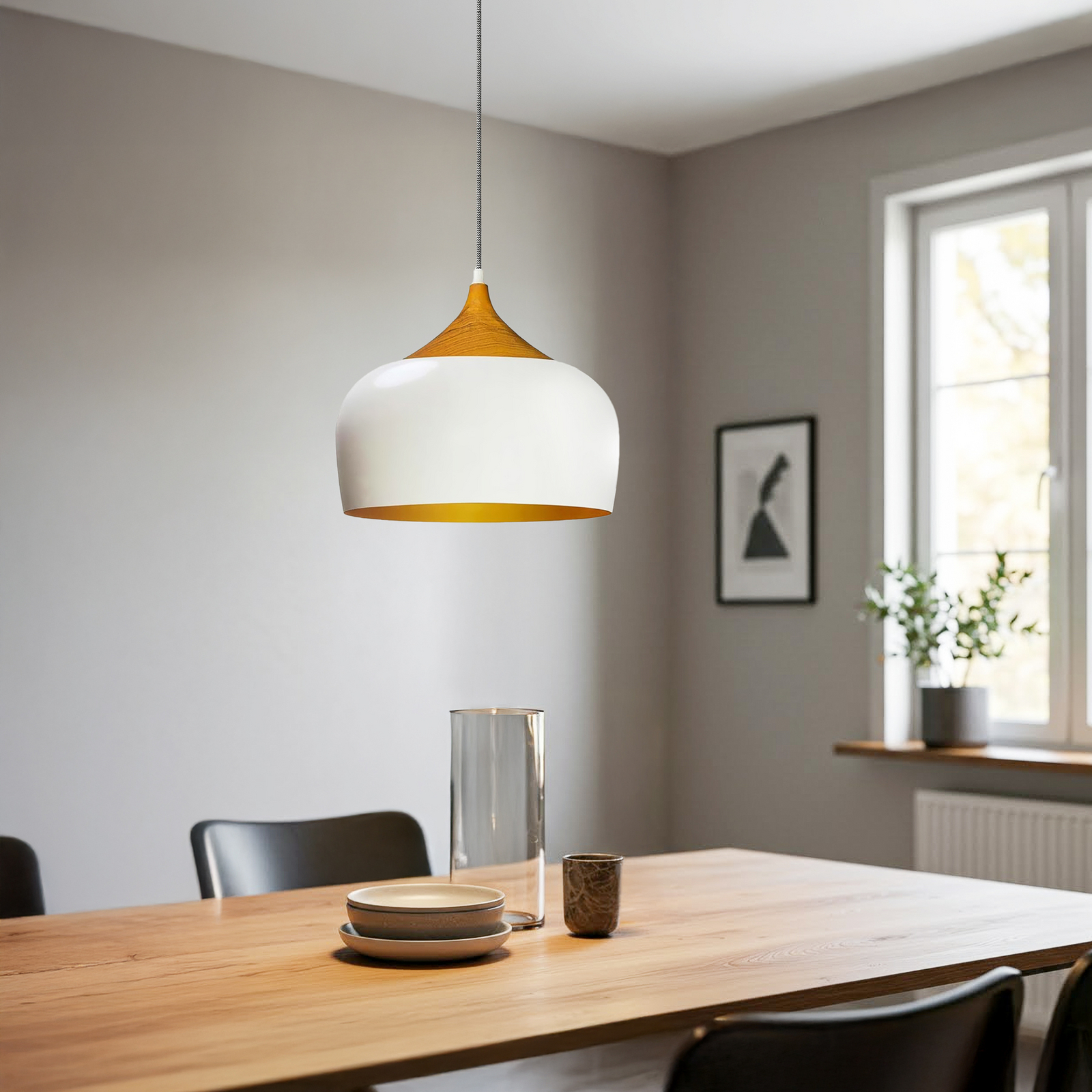 Suspension Qwen, blanc/or, métal, Ø 30 cm