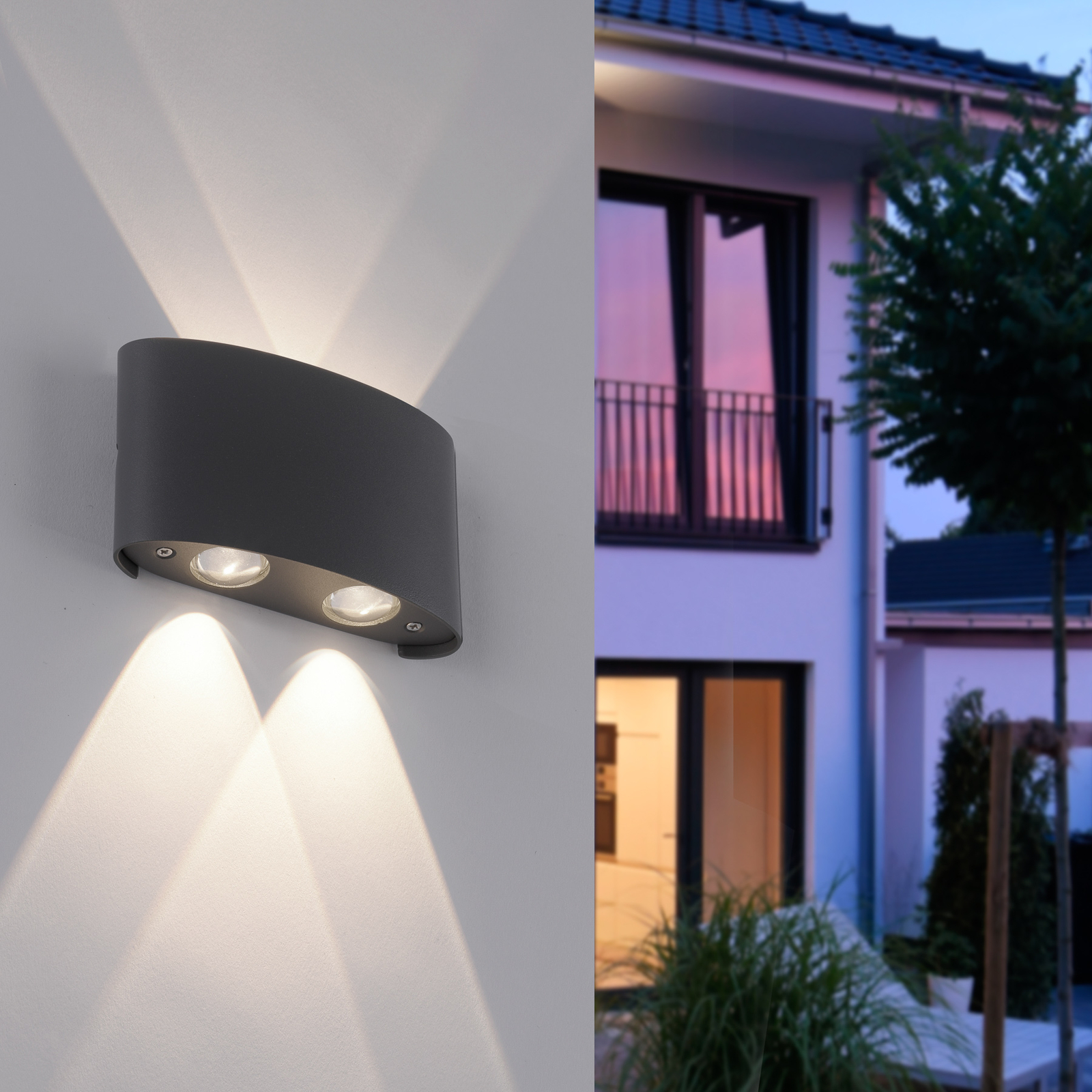 Carlo LED outdoor wall light, IP54, four-bulb