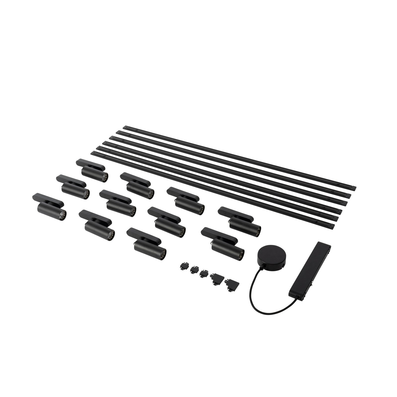 Track system 48V Lumaro,προβολείς,11-light,μαύρο,Ø4cm,dimmable