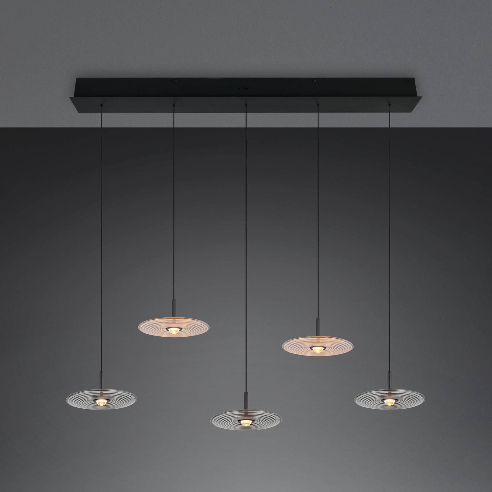 Trio Lighting LED hanglamp Sirena zwart/amber/rookkleurig 104 cm glas 5-lamps