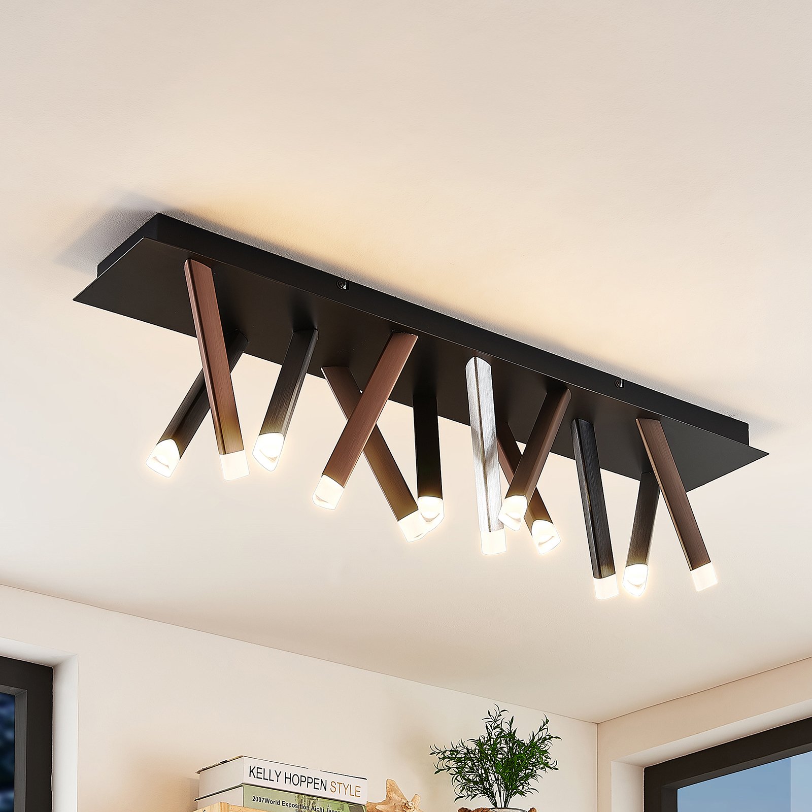 Lucande Stoika LED ceiling light, angular, for Living / Dining Room, aluminium, metal, plastic, 3.6 W, energy efficiency: A+, L: 100 cm, W: 18 cm, H: 25.1 cm