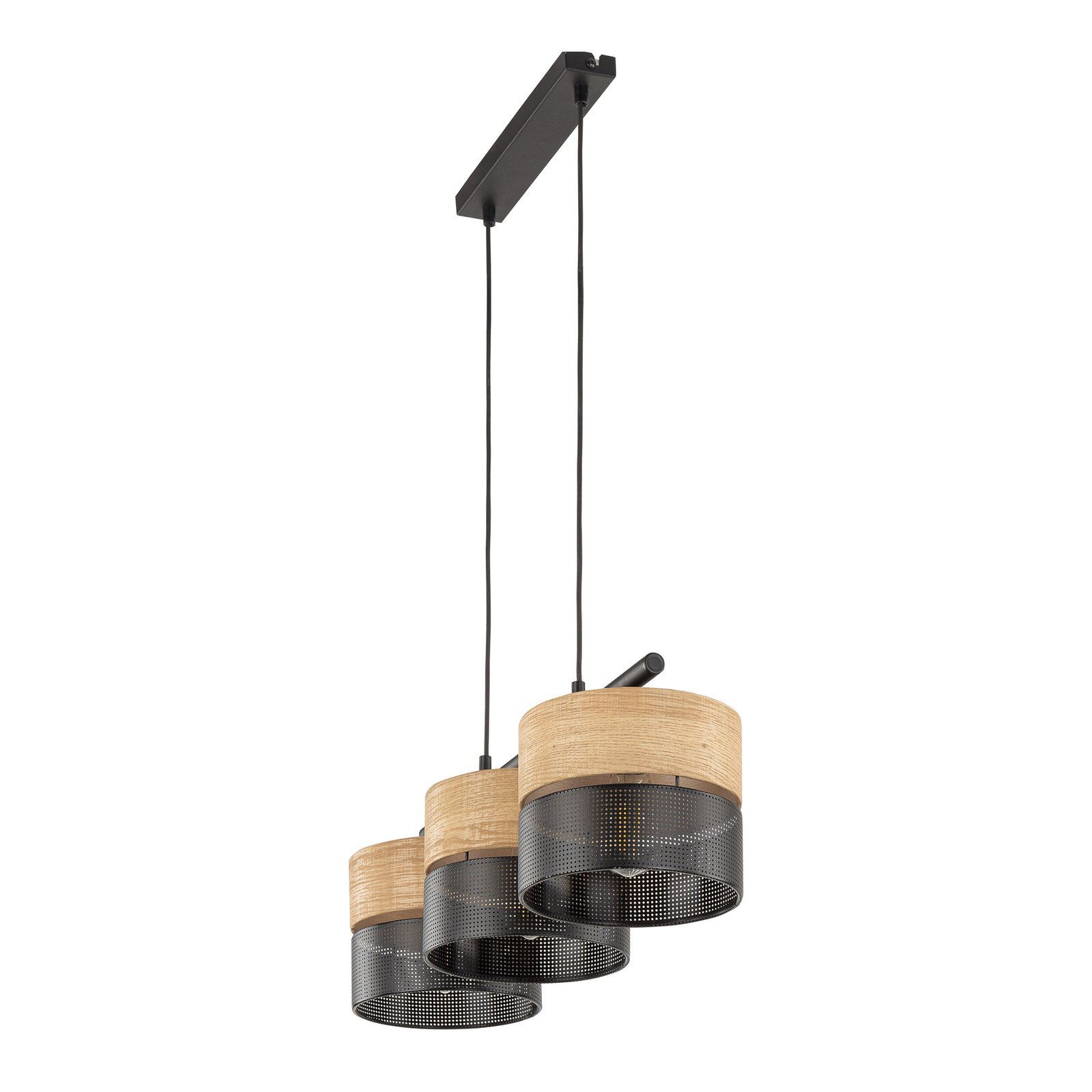 Lampada a sospensione Nicol, nero/effetto legno, 70x20 cm a 3 luci 3 x E27
