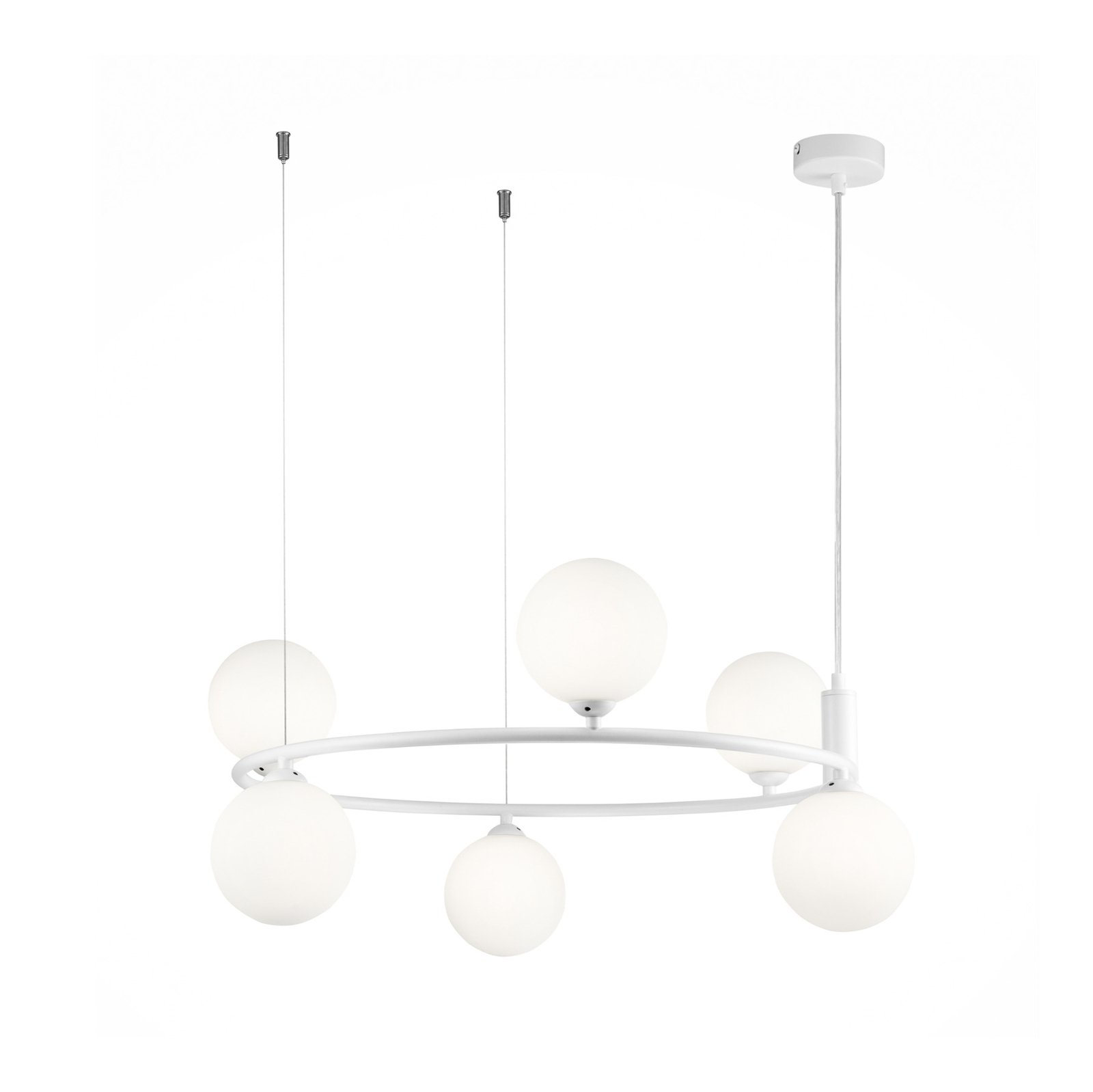 Maytoni pendant light Ring, white/white, 6-bulb glass Ø 58 cm