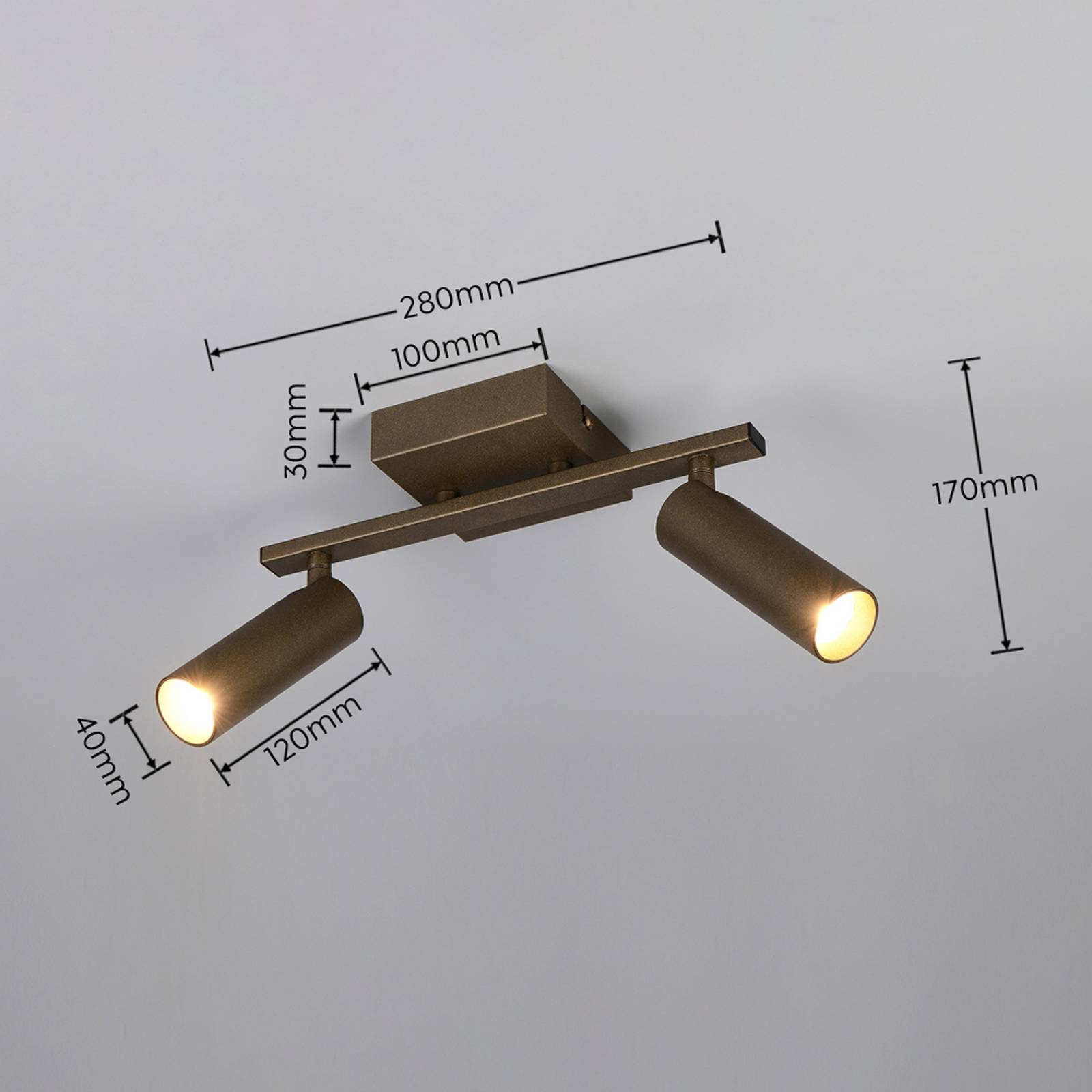 Downlight Dara, lengde 28 cm, platinafarge, metall, 2 lyskilder.